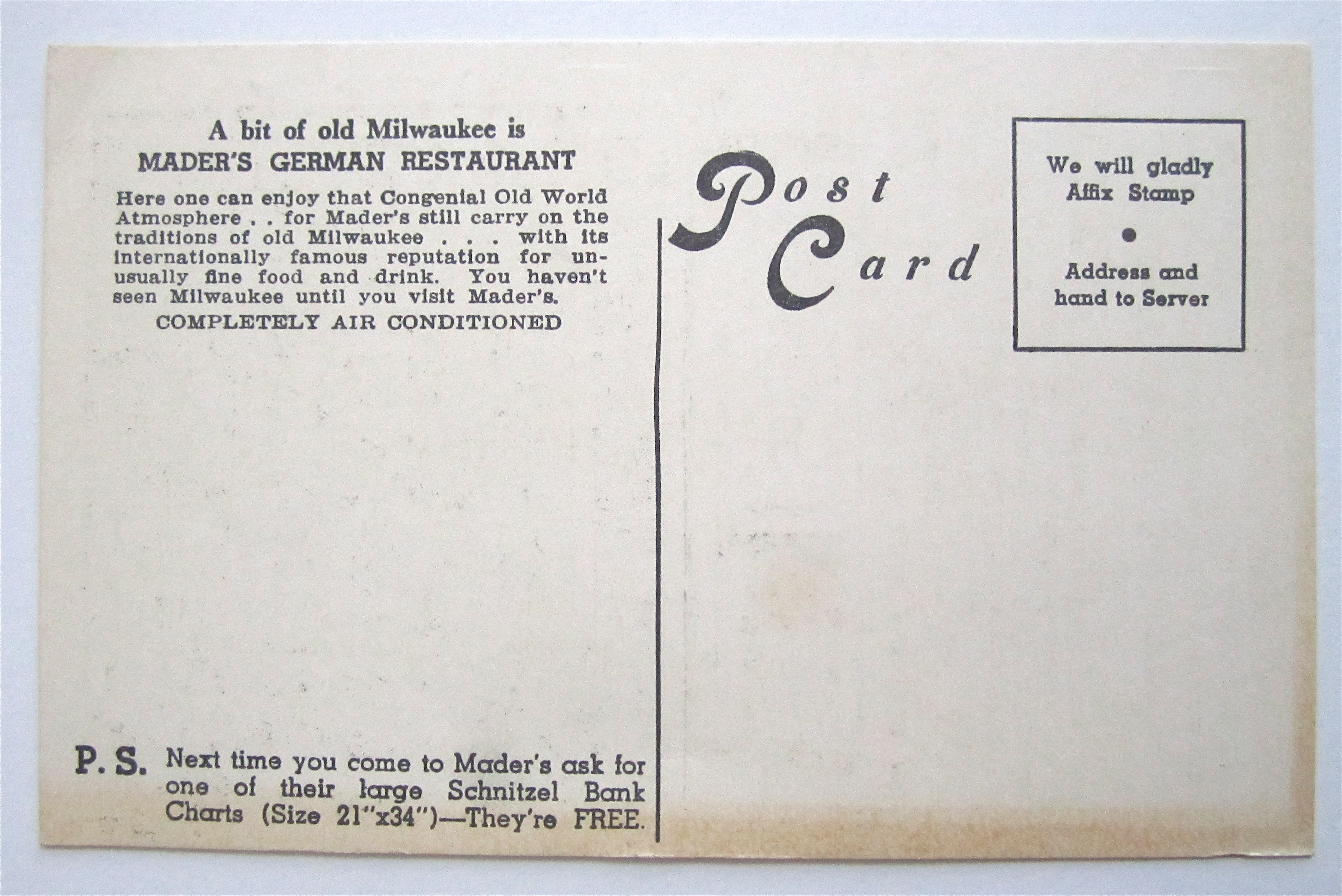 Mader's German Restaurant Postcard