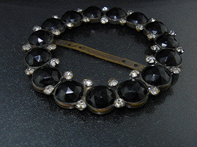 Buckle Crystal Black Glass Pot Metal 40s