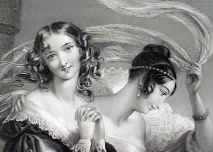 Engraving Lady with Veil Ornate Frame 1890's