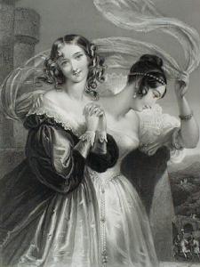 Engraving Lady with Veil Ornate Frame 1890's