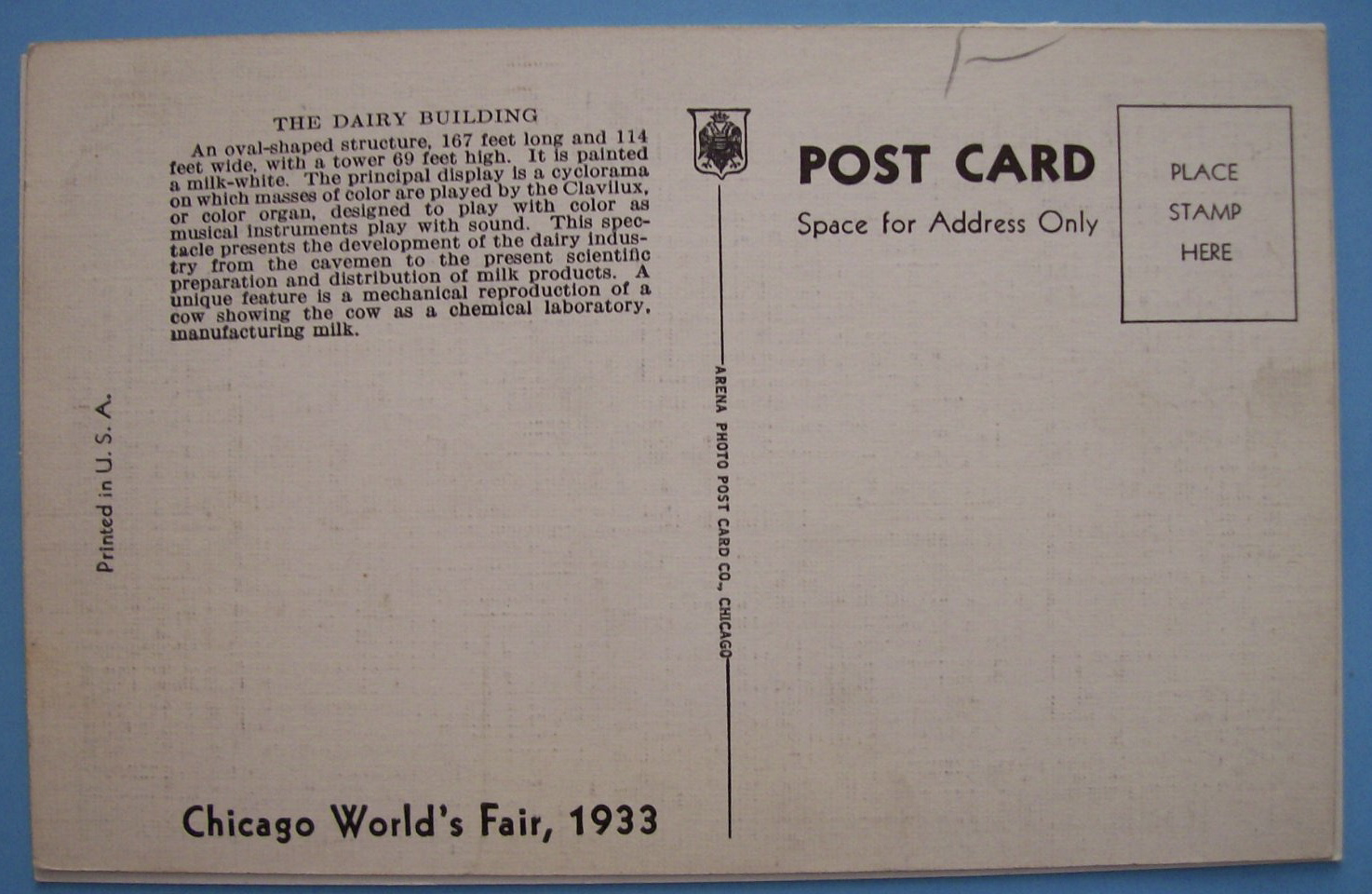 Dairy Building Postcard (1933 Century Of Progress)