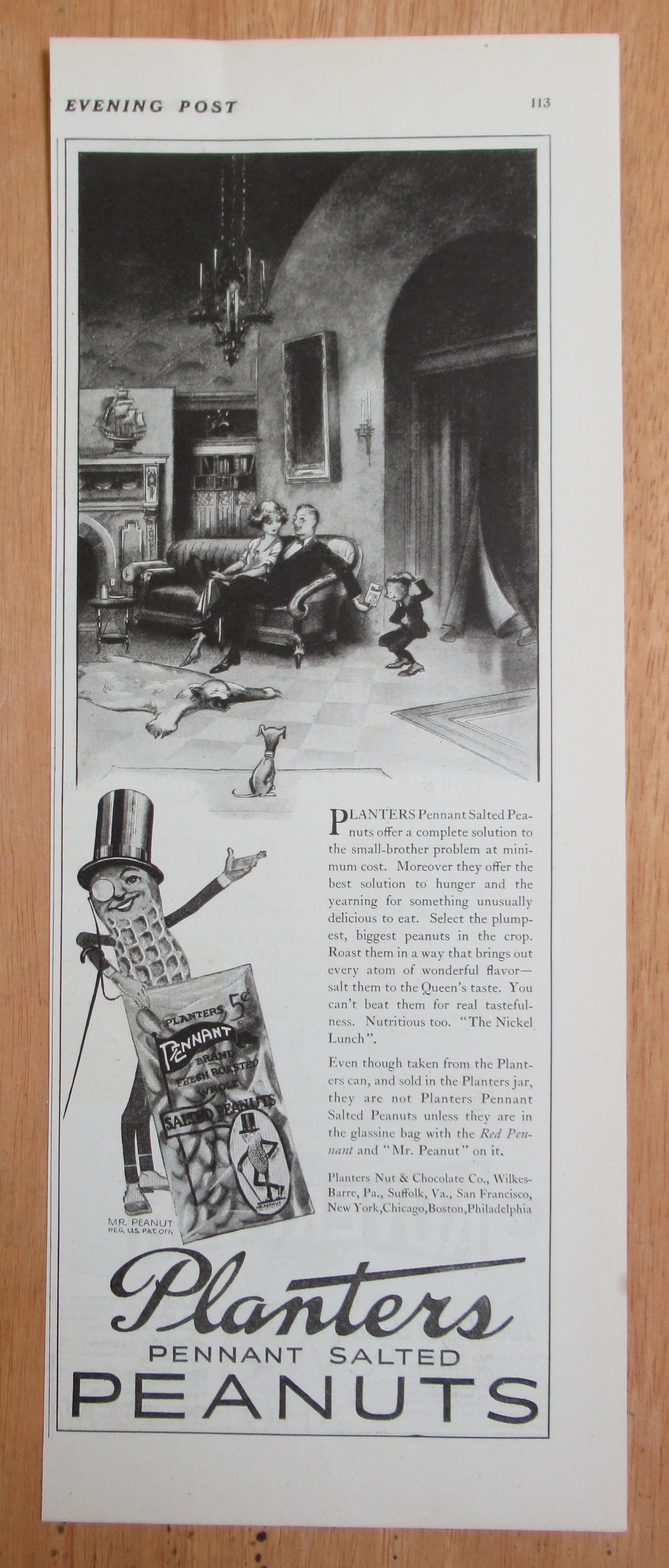 1924 Planters Pennant Peanuts with Man & Woman on Couch