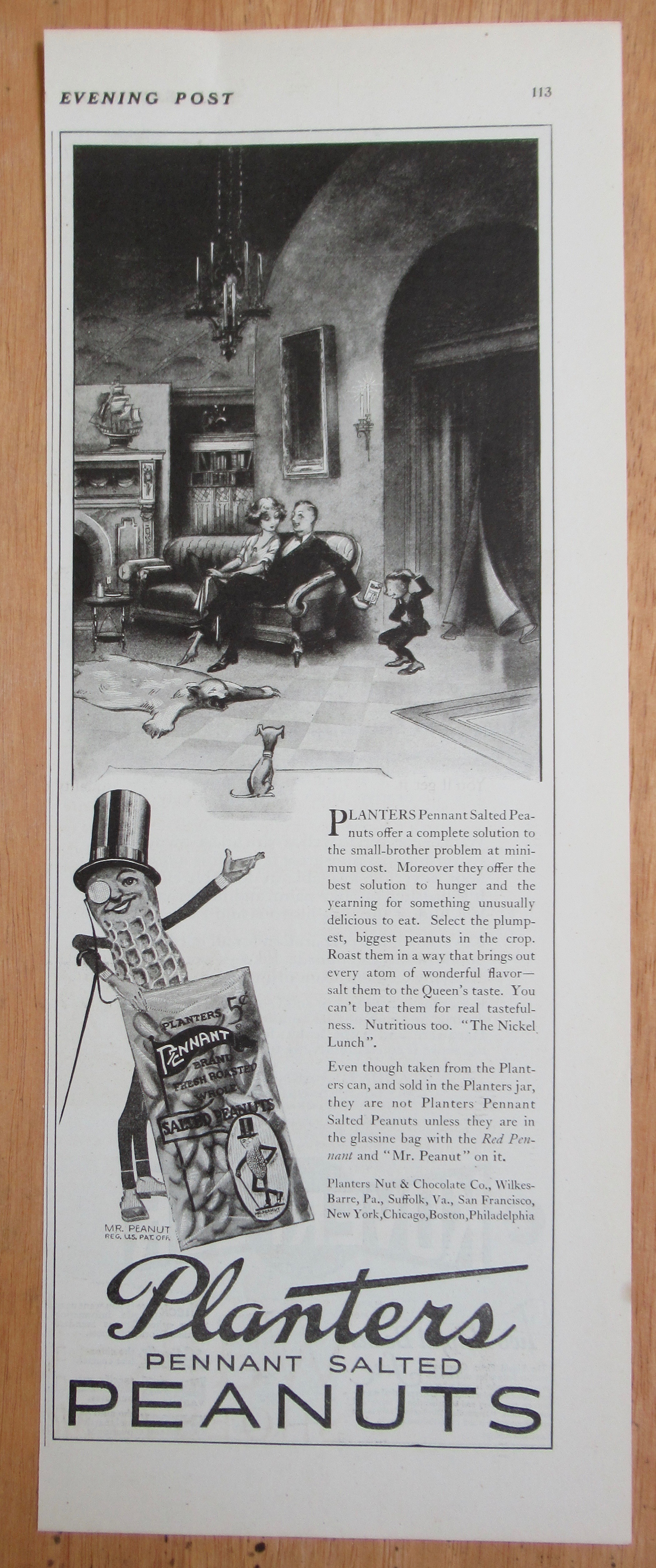 1924 Planters Pennant Peanuts with Man & Woman on Couch