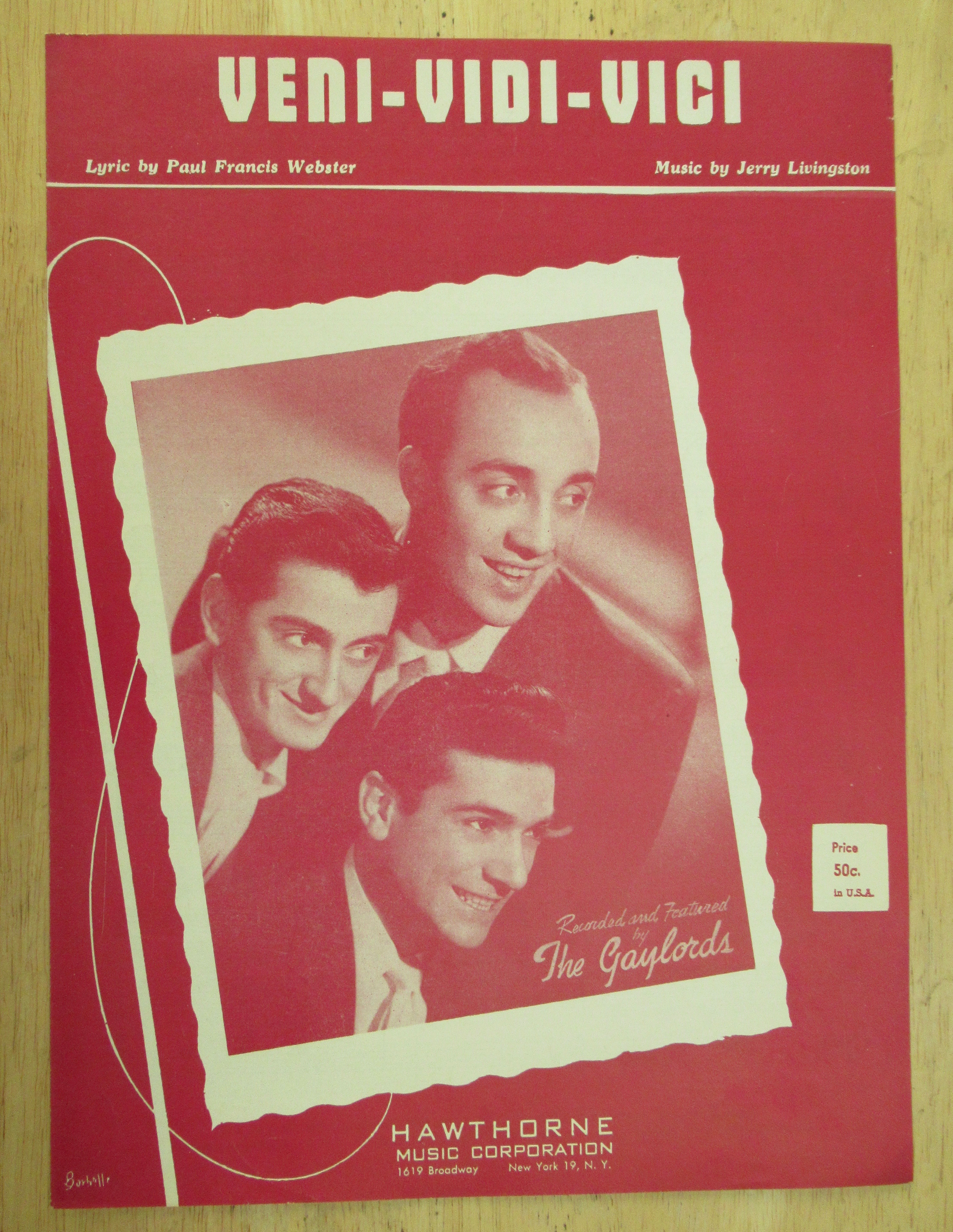 1954 Veni-Vidi-Vici Sheet Music (The Gaylords)