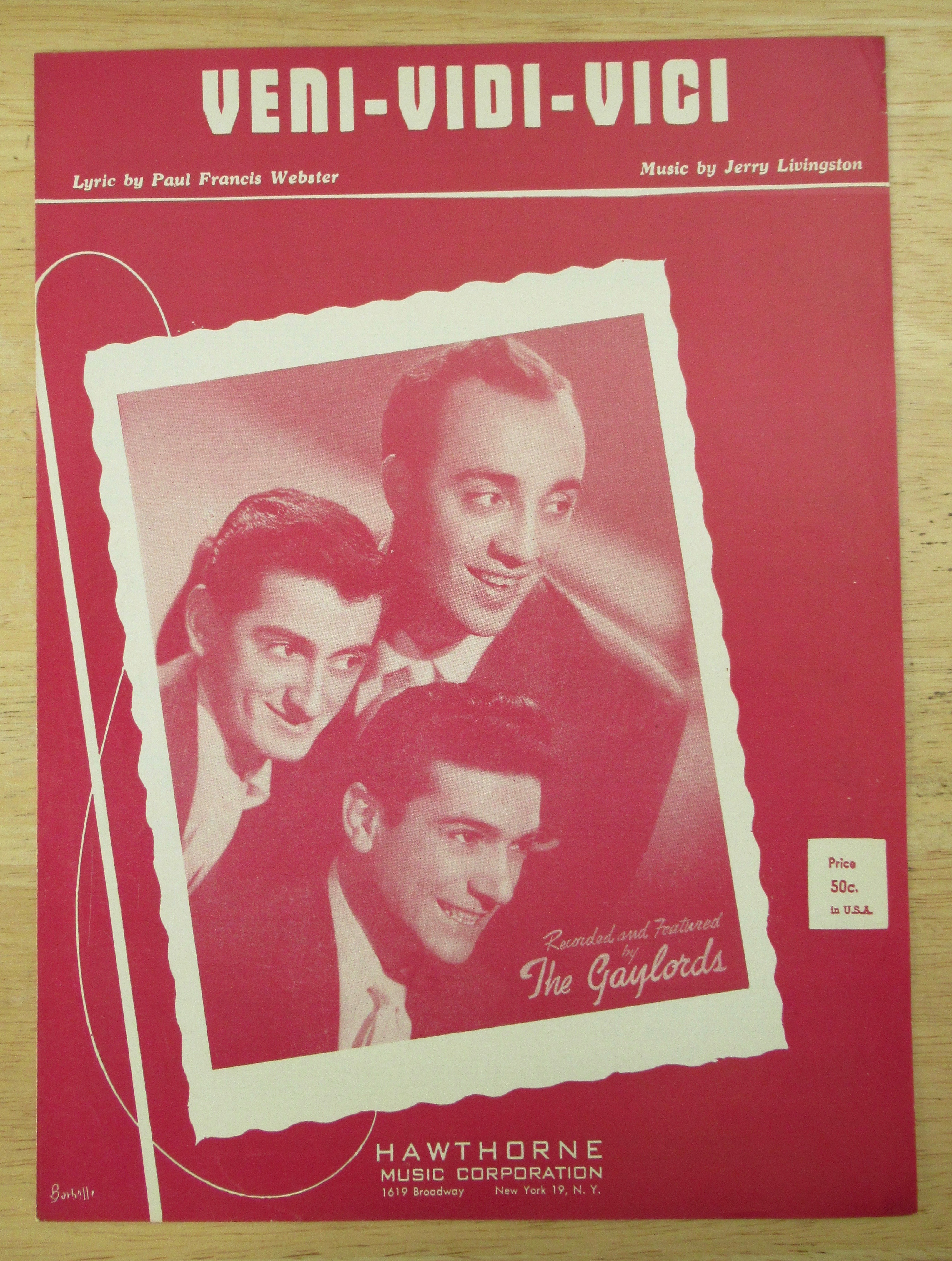 1954 Veni-Vidi-Vici Sheet Music (The Gaylords)