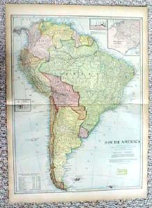 1899 Map South America & Islands Antique