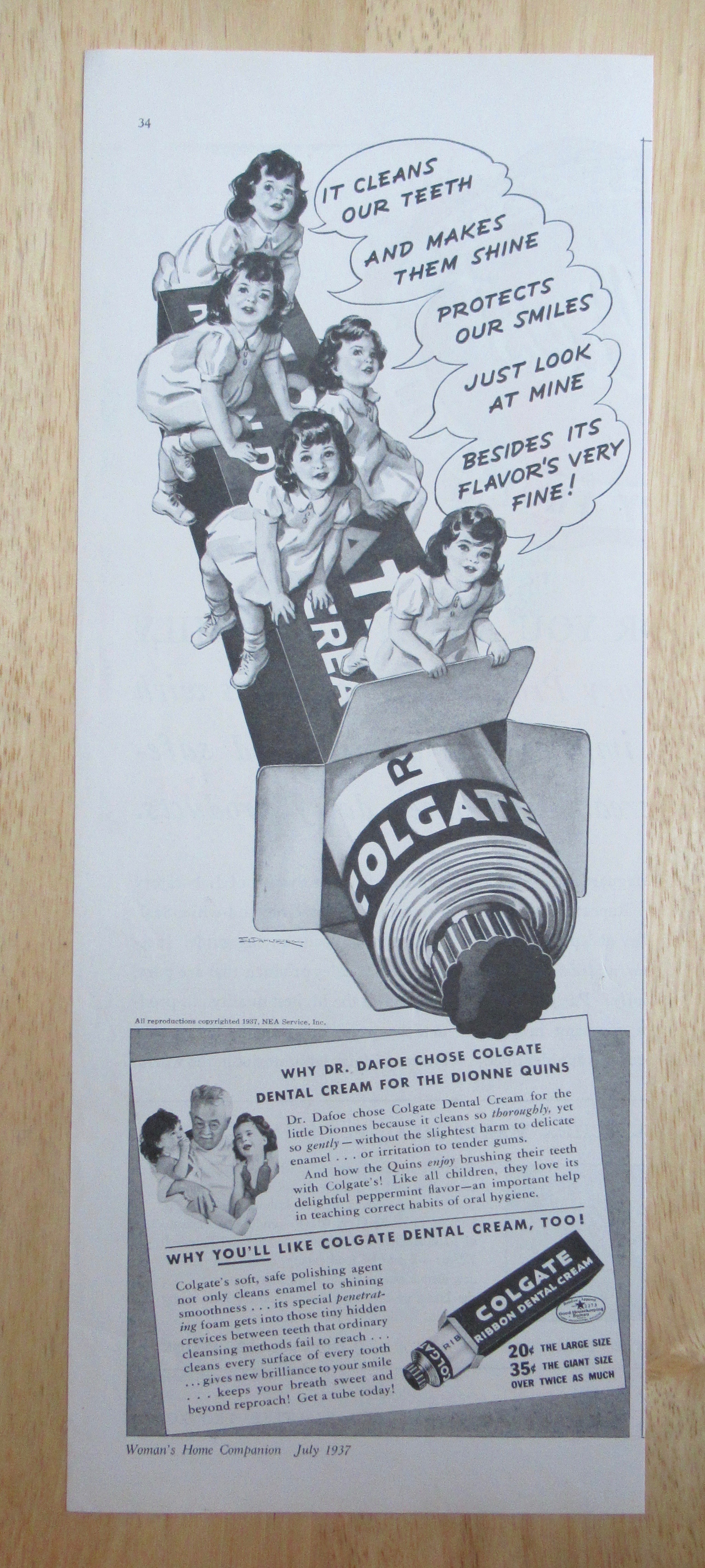 1937 Colgate Ribbon Dental Cream w/ Dionne Quintuplets