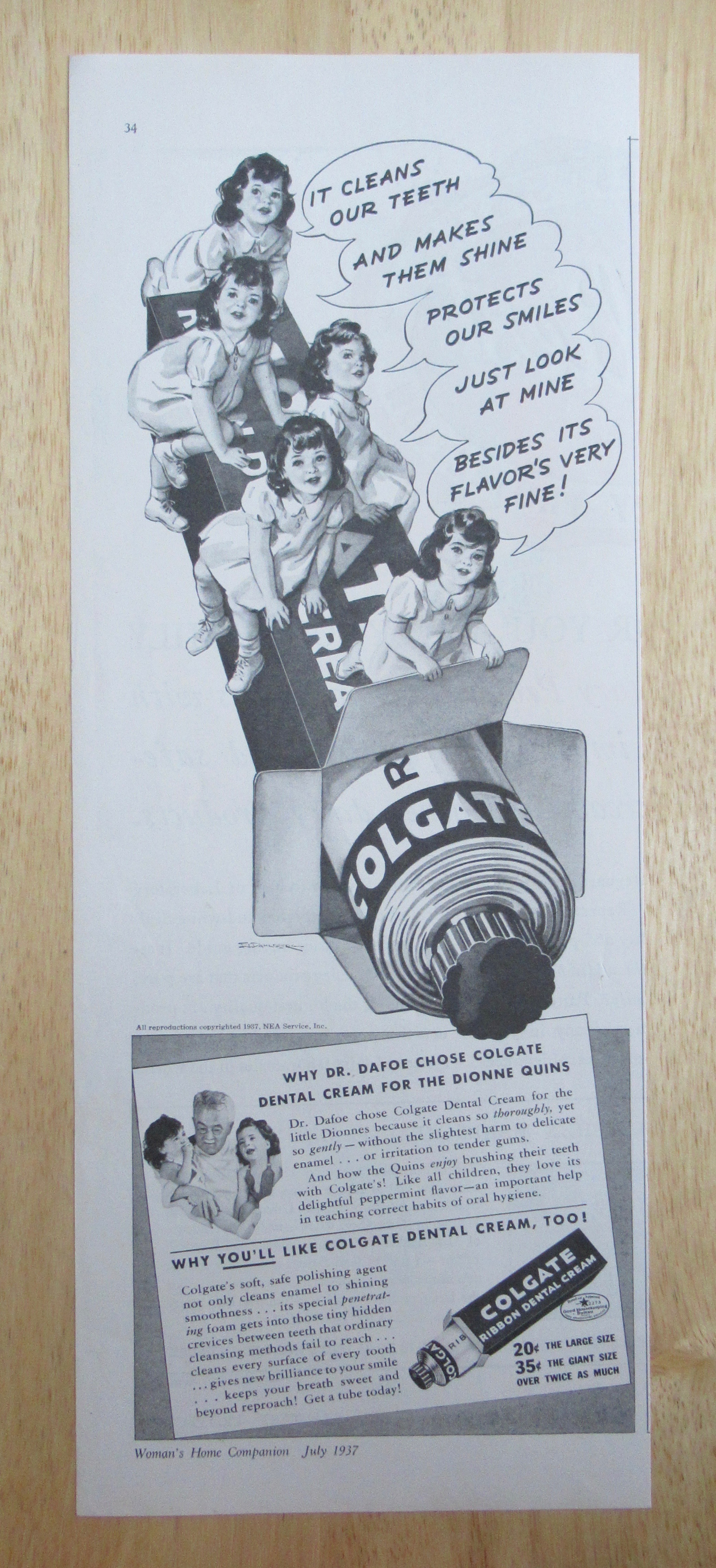 1937 Colgate Ribbon Dental Cream w/ Dionne Quintuplets