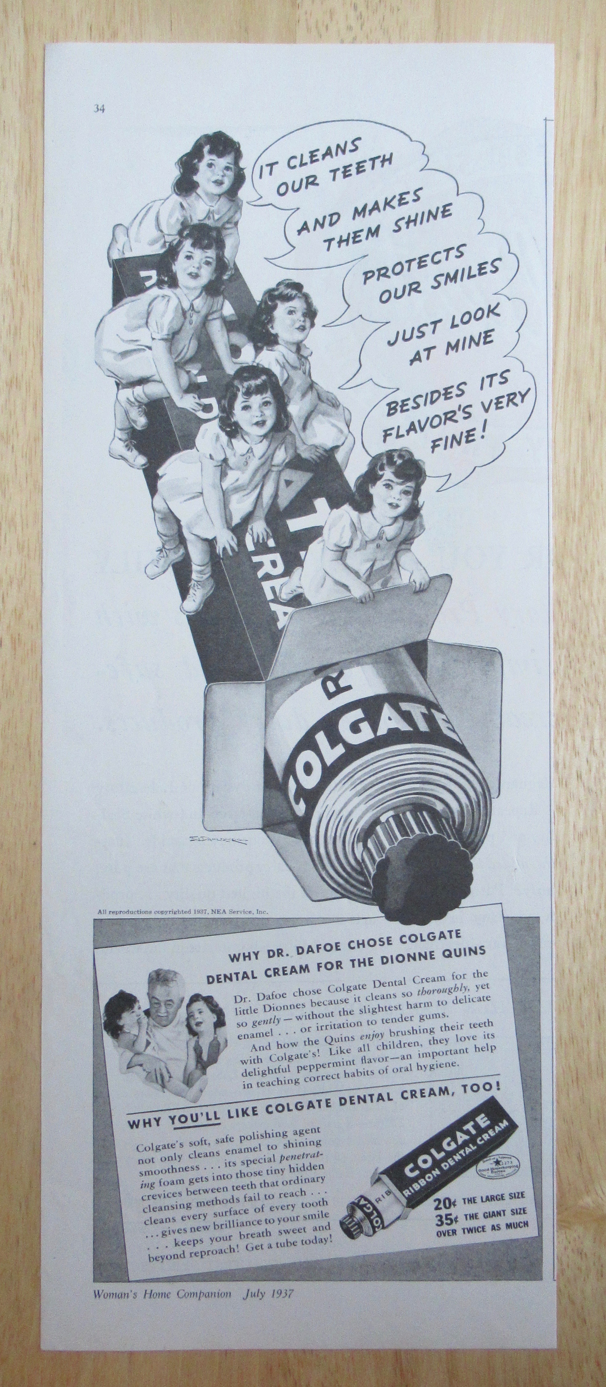 1937 Colgate Ribbon Dental Cream w/ Dionne Quintuplets