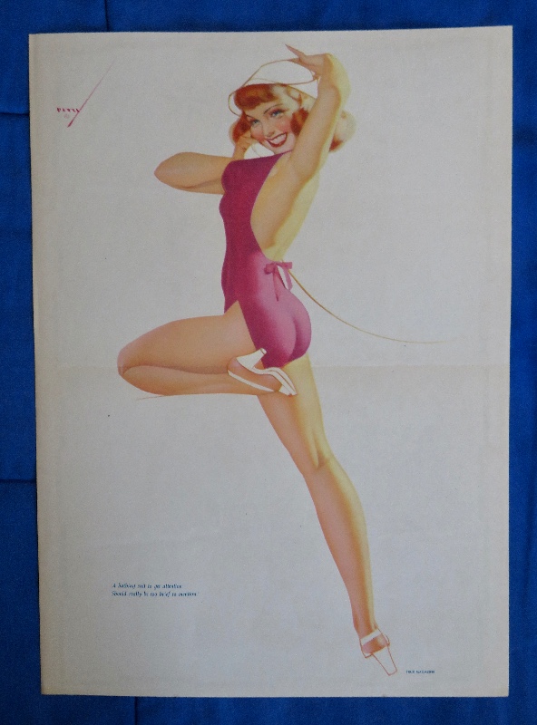 Original 1947 Sexy Pin Up Girl Wearing A Pink Bodysuit & White Hat While Talking On The Telephone By George Petty