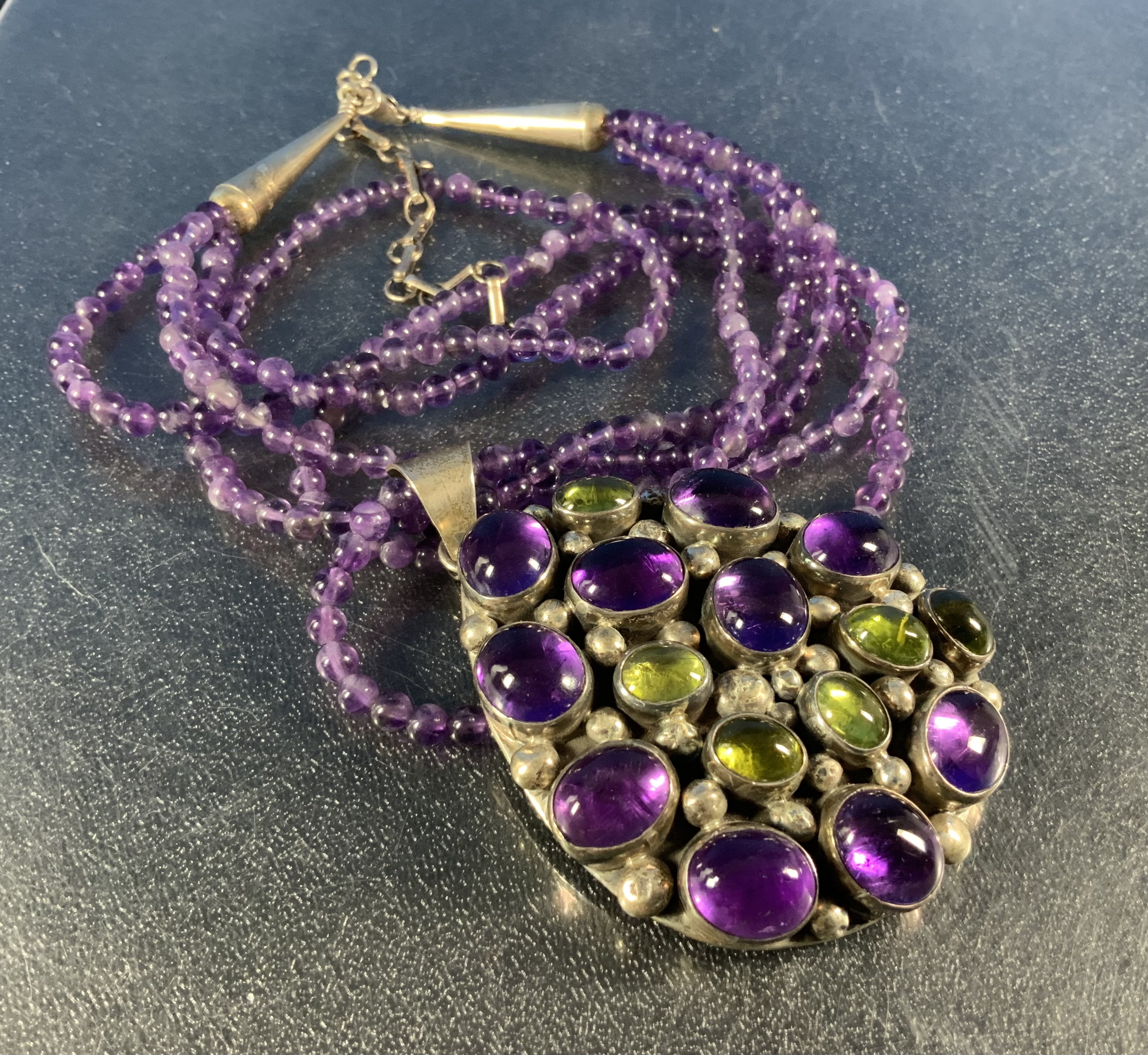 Bea Tom Amethyst Peridot Sterling Silver Navajo Necklac