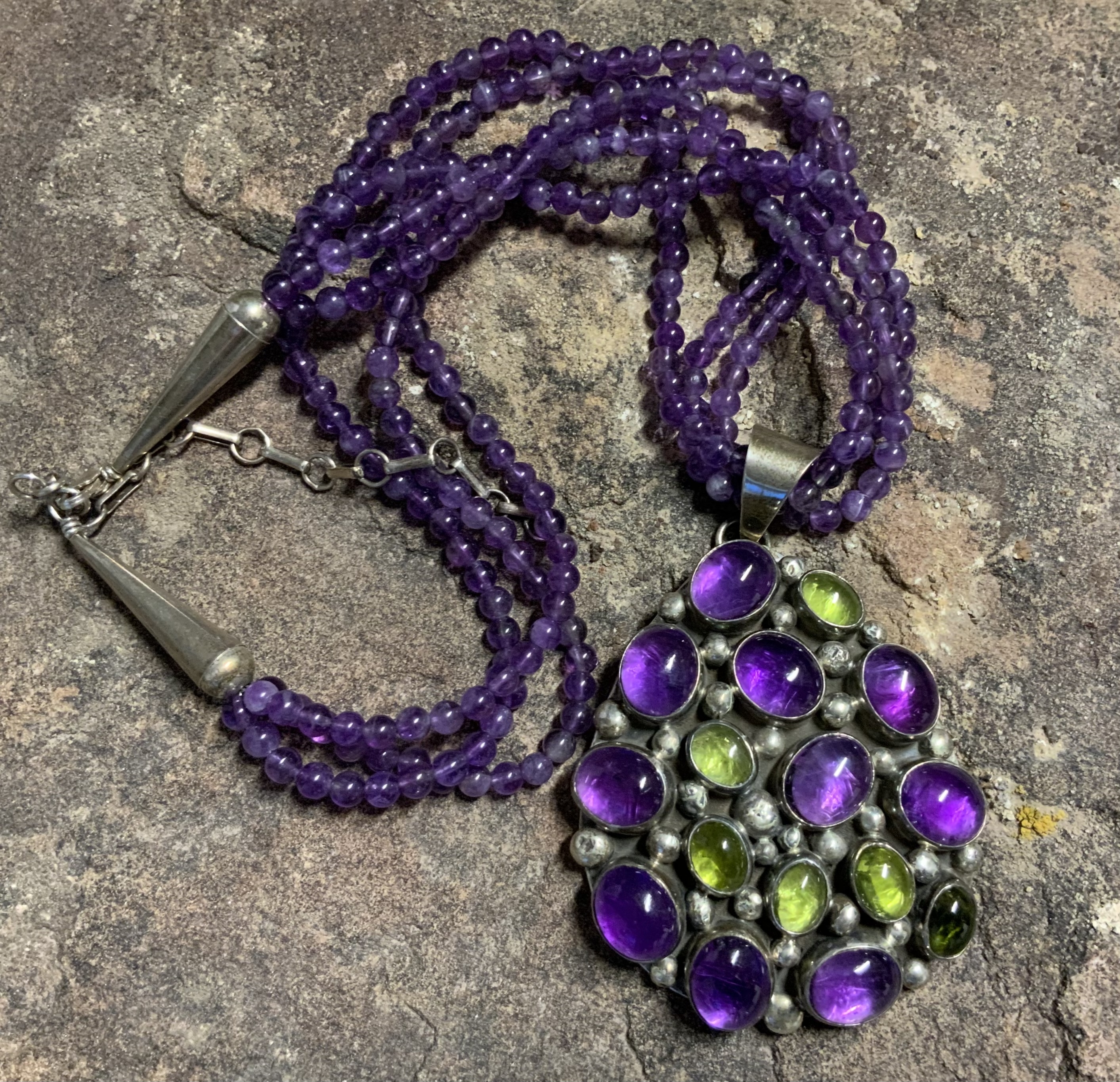 Bea Tom Amethyst Peridot Sterling Silver Navajo Necklac
