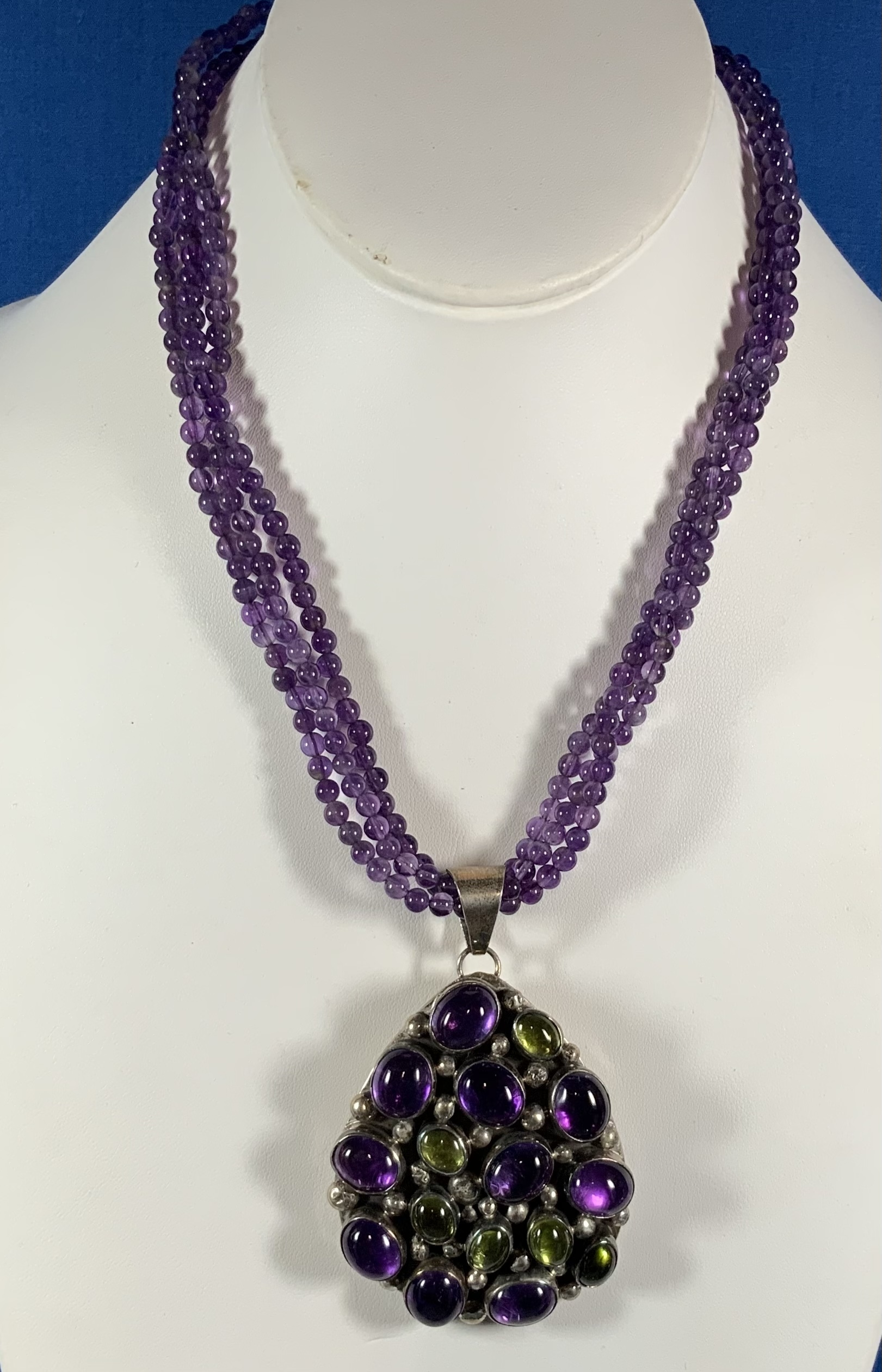 Bea Tom Amethyst Peridot Sterling Silver Navajo Necklac