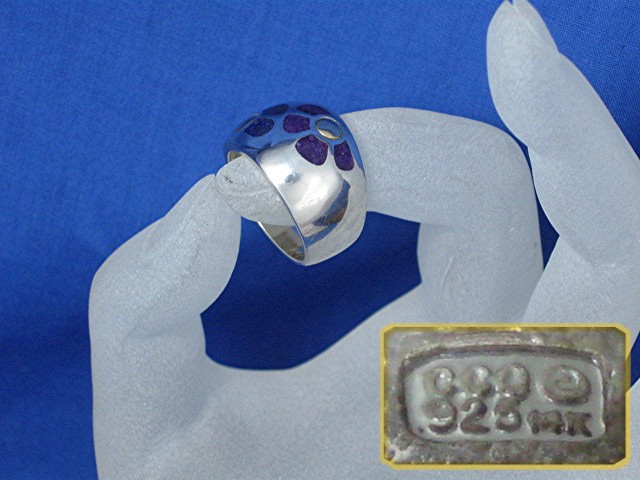 Ring 14K Gold Sterling Silver Lapis Sugilite Enamel Dom
