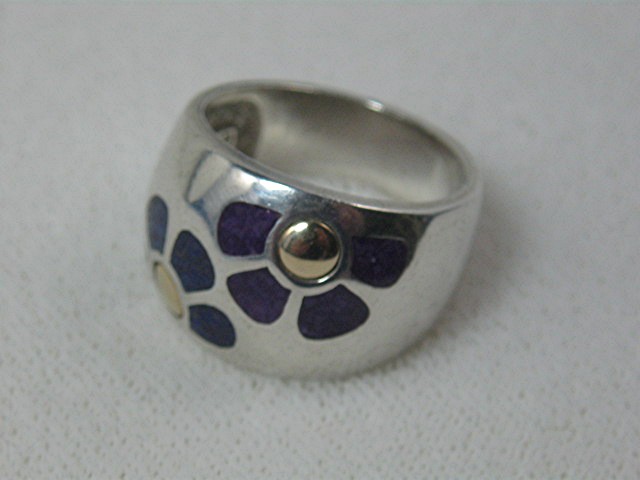 Ring 14K Gold Sterling Silver Lapis Sugilite Enamel Dom