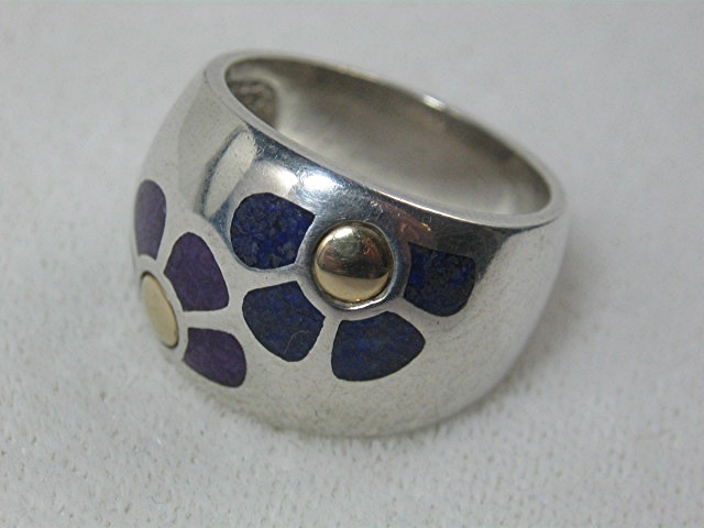 Ring 14K Gold Sterling Silver Lapis Sugilite Enamel Dom