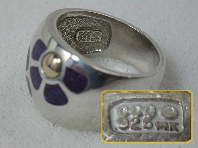 Ring 14K Gold Sterling Silver Lapis Sugilite Enamel Dom
