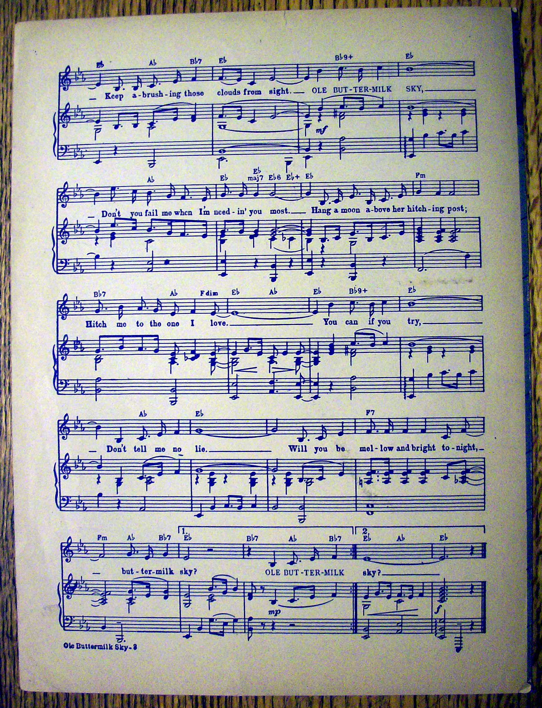 Sheet Music Of 1946 Ole Buttermilk Sky-Hoagy Carmichael