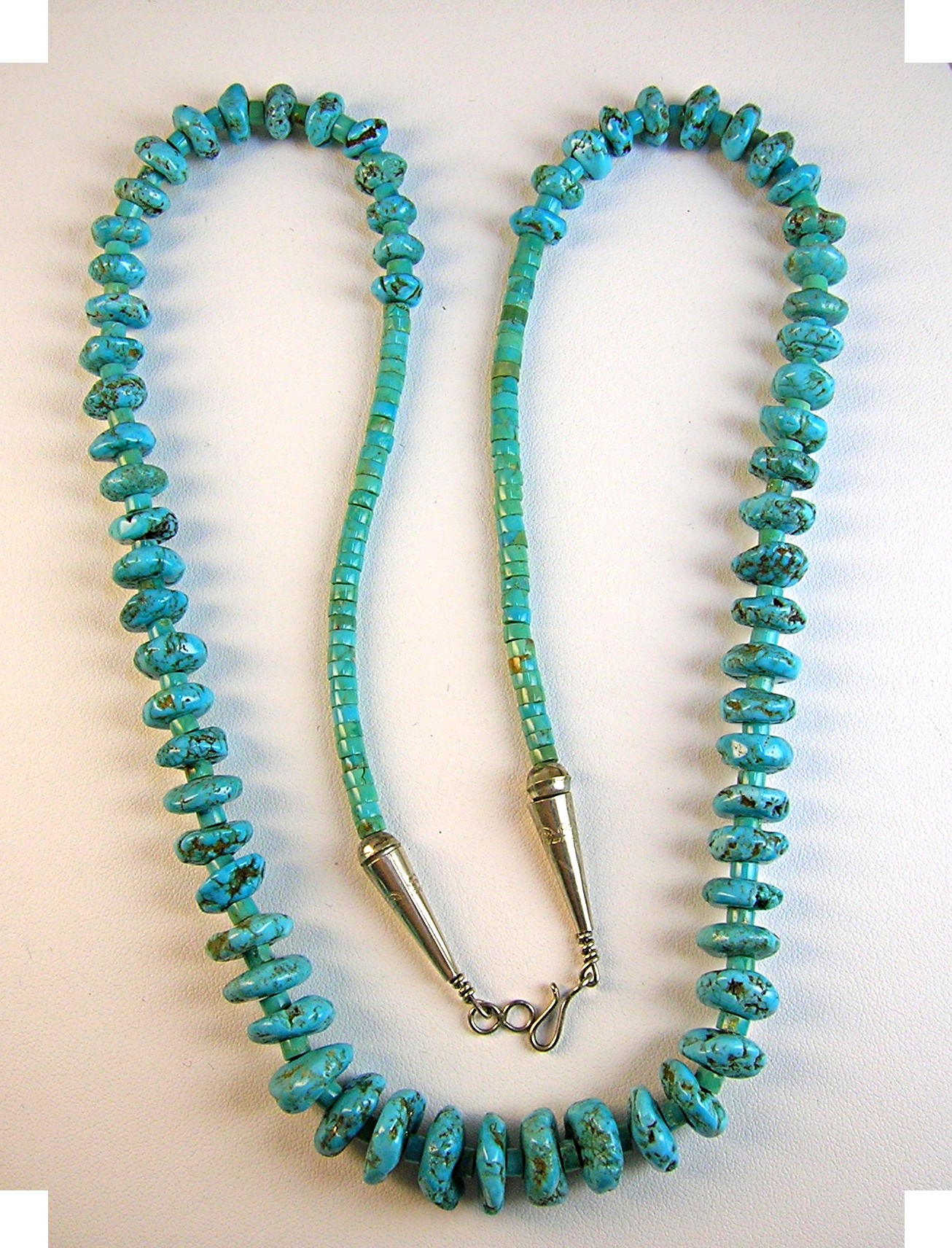 Necklace Turquoise Beads Estate  Sterling Silver Points