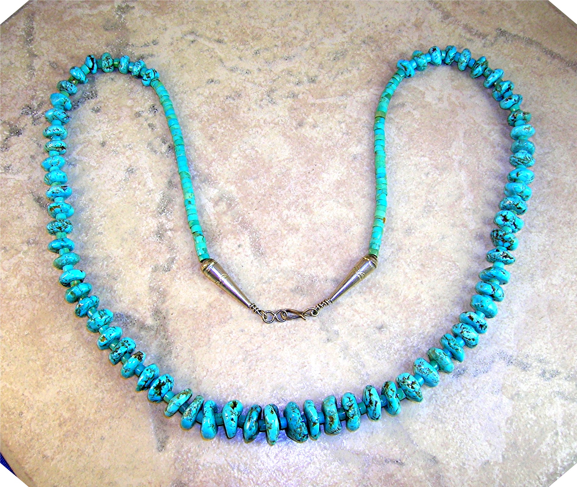 Necklace Turquoise Beads Estate Sterling Silver Points