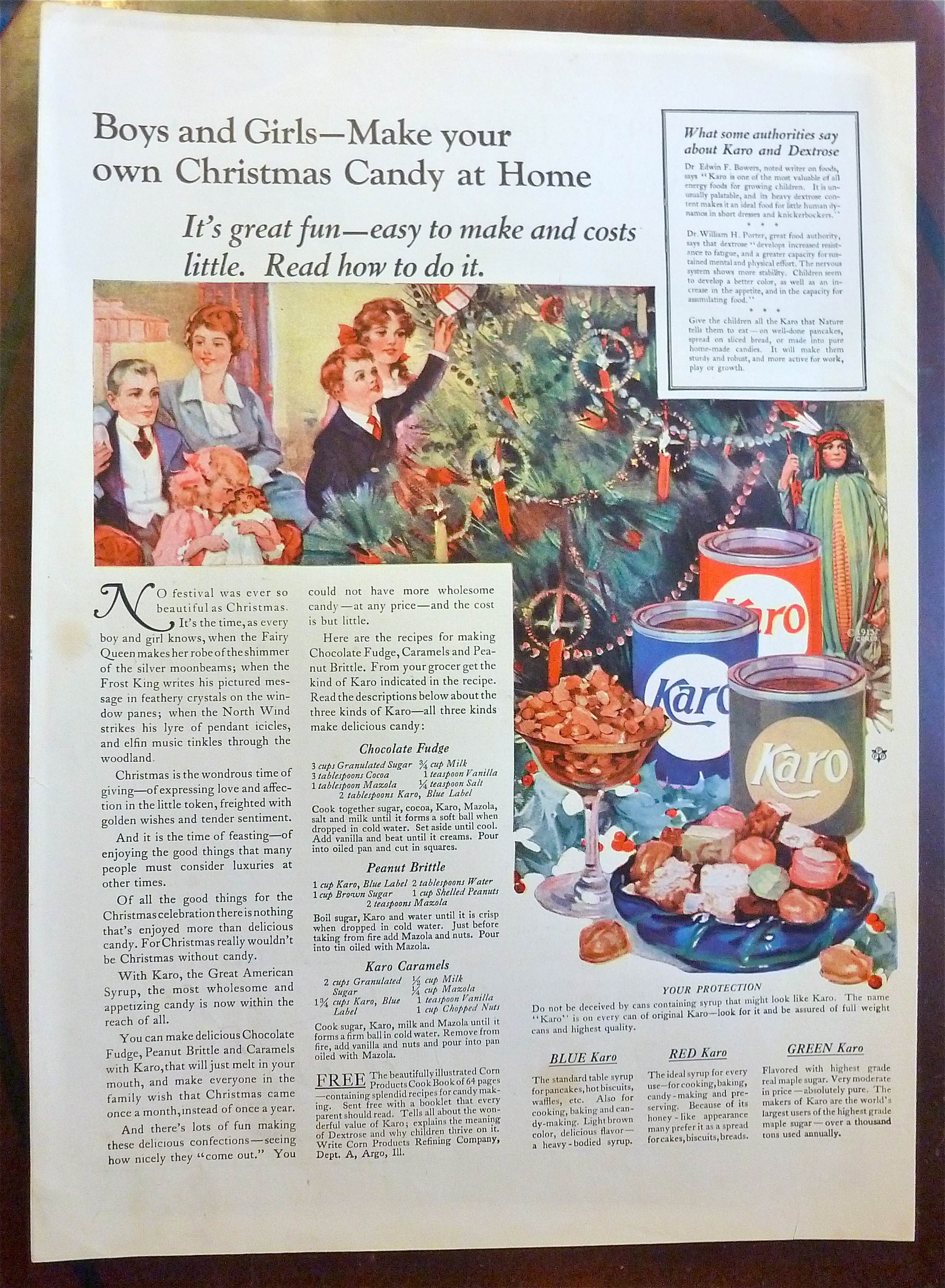 1921 Karo Syrup with Children Decorating Christmas Tree