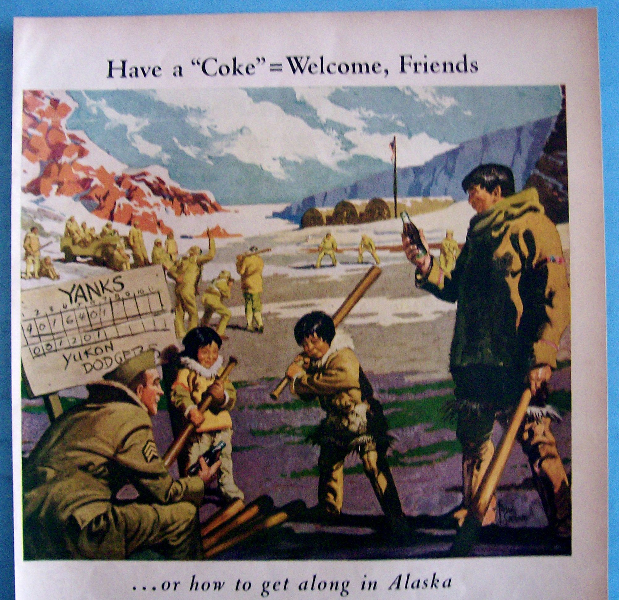 1943 Coca Cola (Coke) with Soldiers Teaching Baseball
