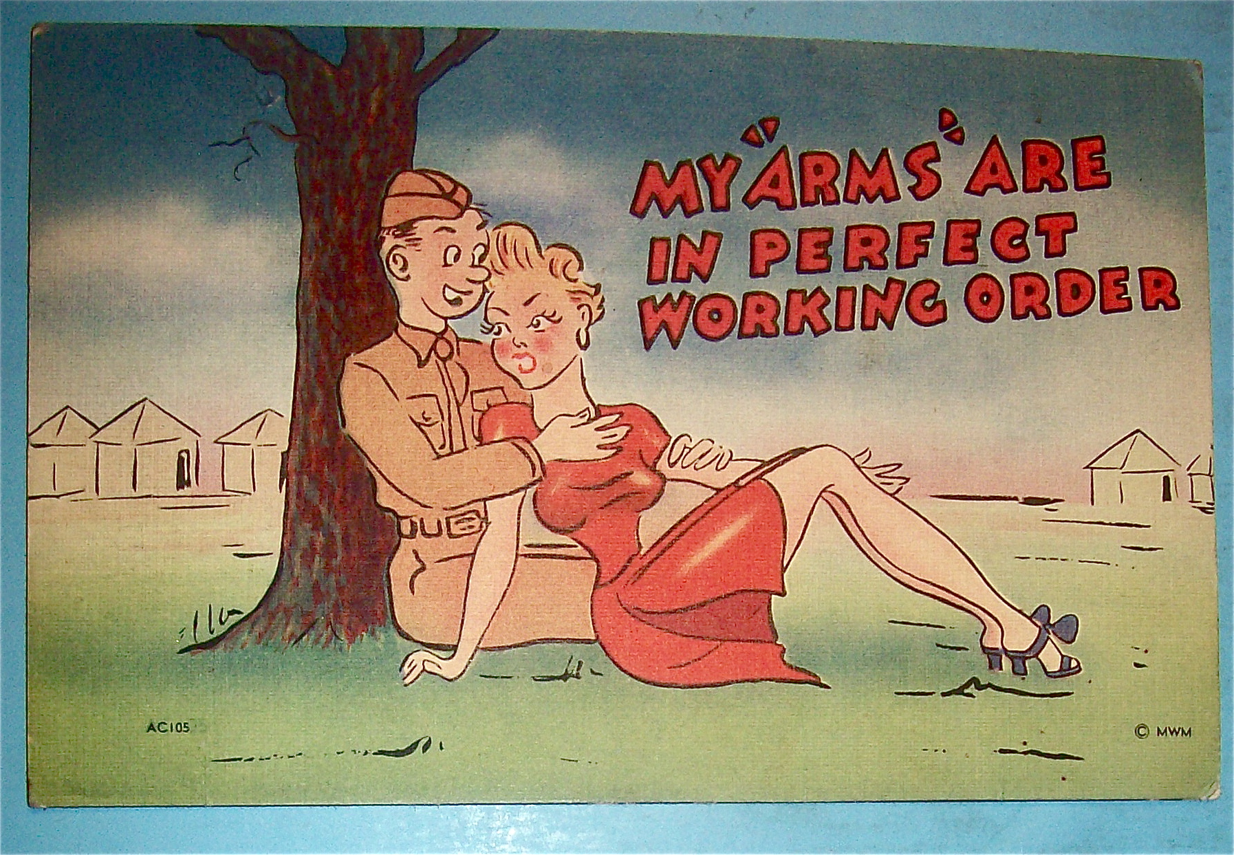 A Soldier & Woman Sitting Under Tree Postcard