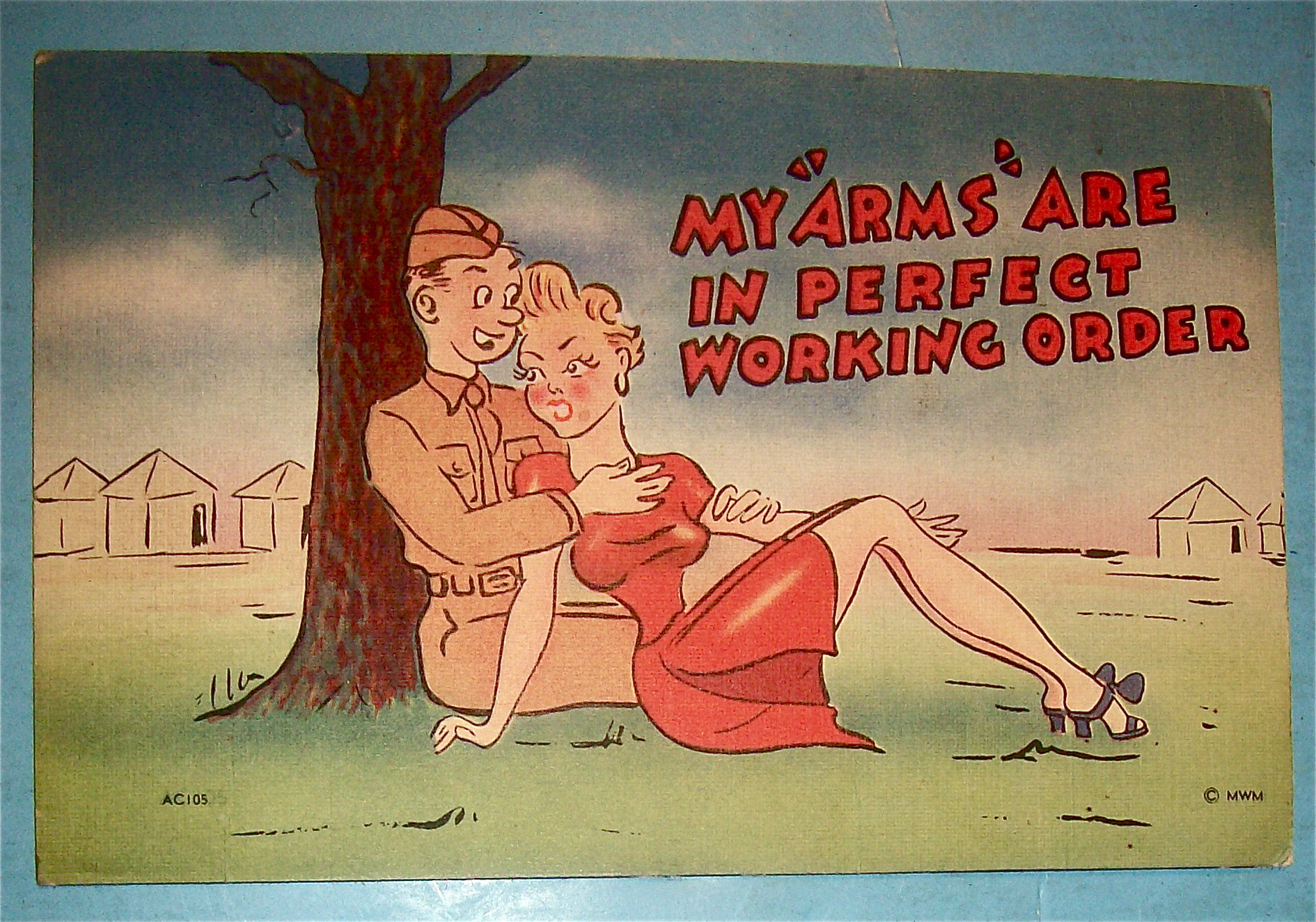 A Soldier & Woman Sitting Under Tree Postcard