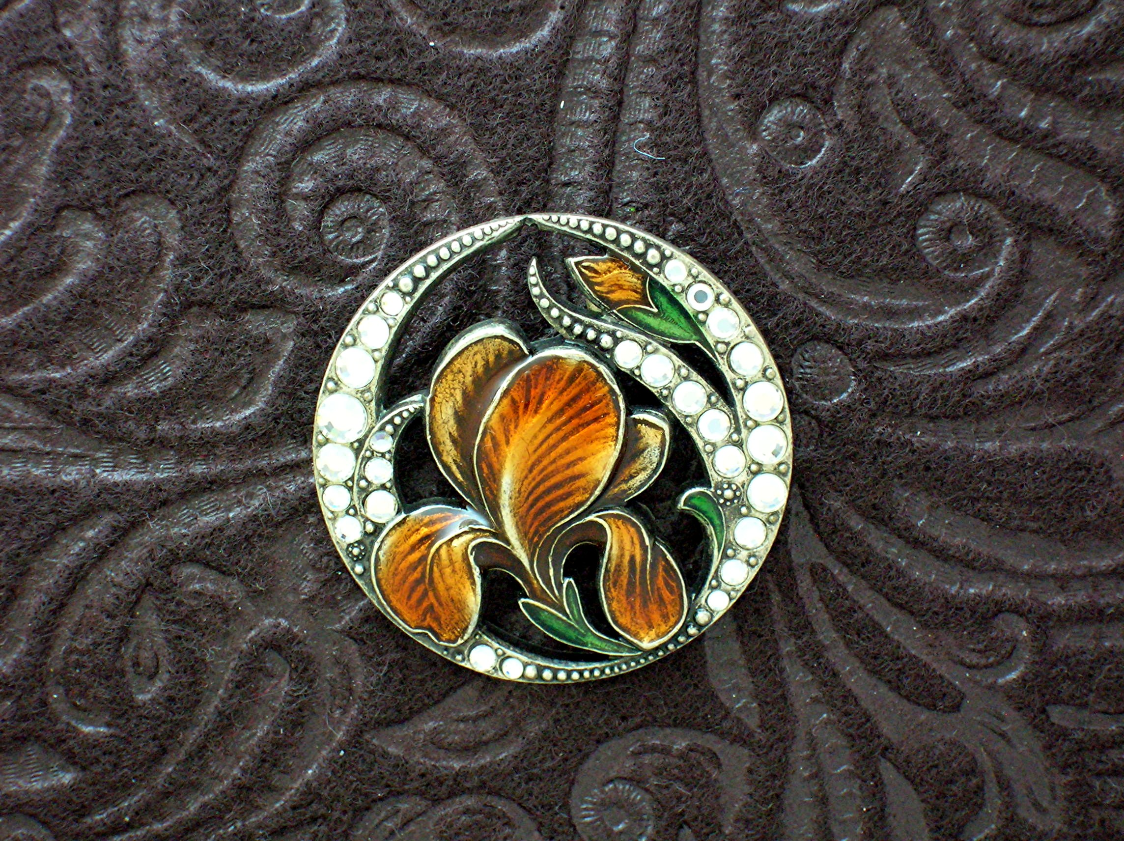 Catherine Popesco France Enamel Crystal Pewter Brooch