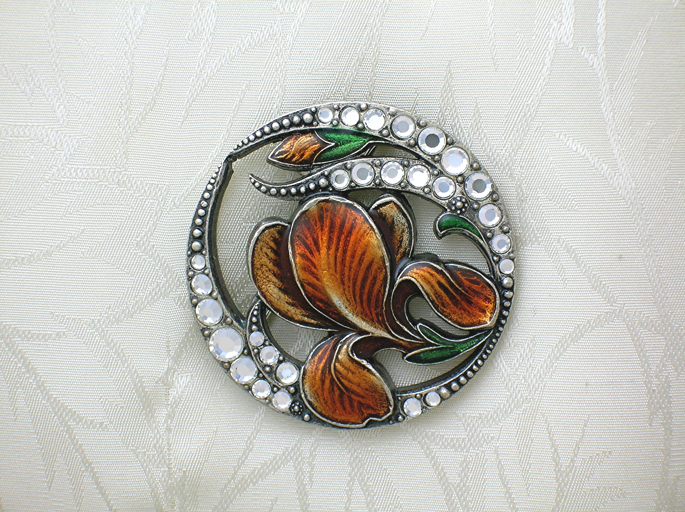 Catherine Popesco France Enamel Crystal Pewter Brooch