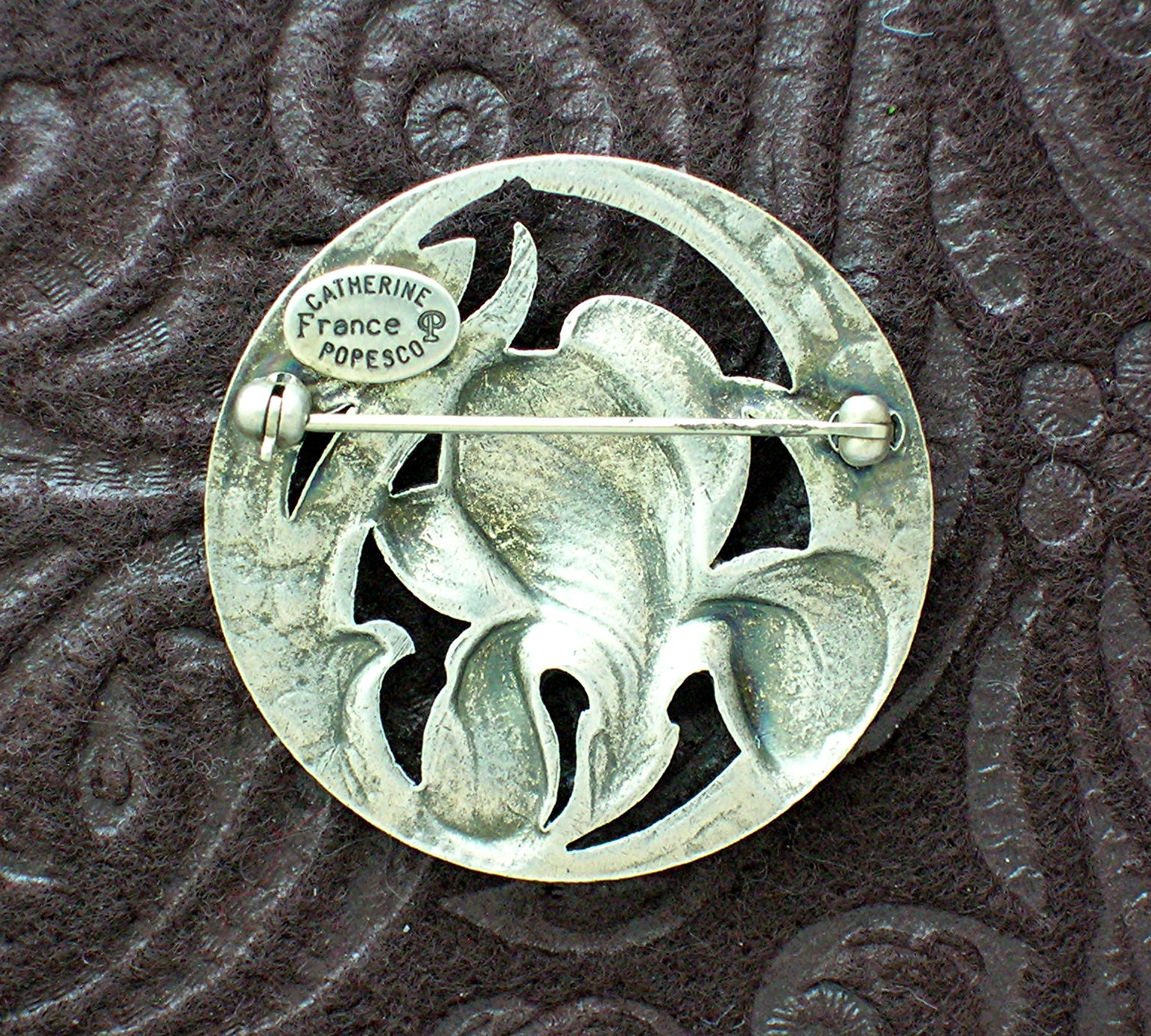 Catherine Popesco France Enamel Crystal Pewter Brooch
