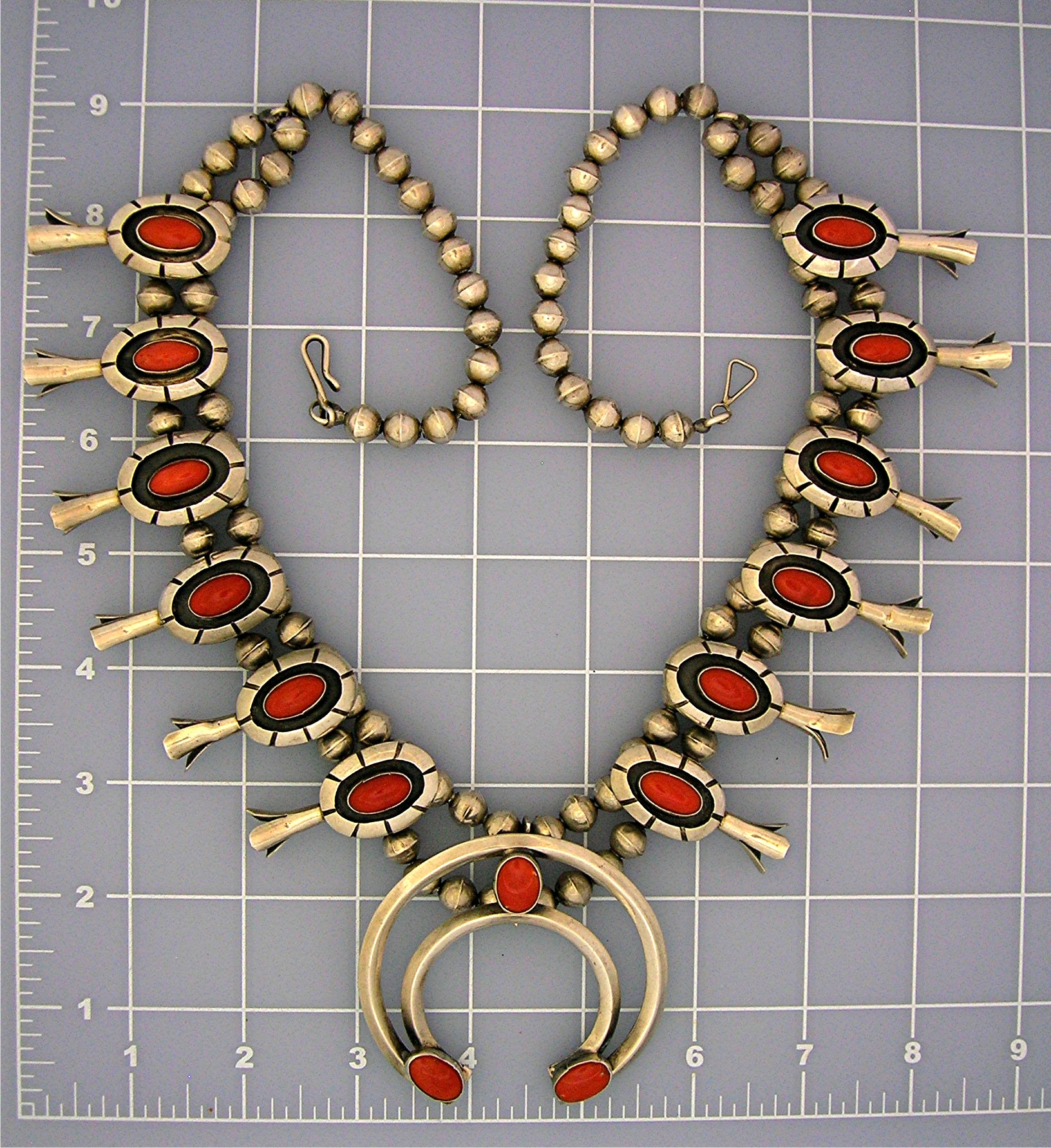 Navajo Coral Sterling Silver Squash Blossom