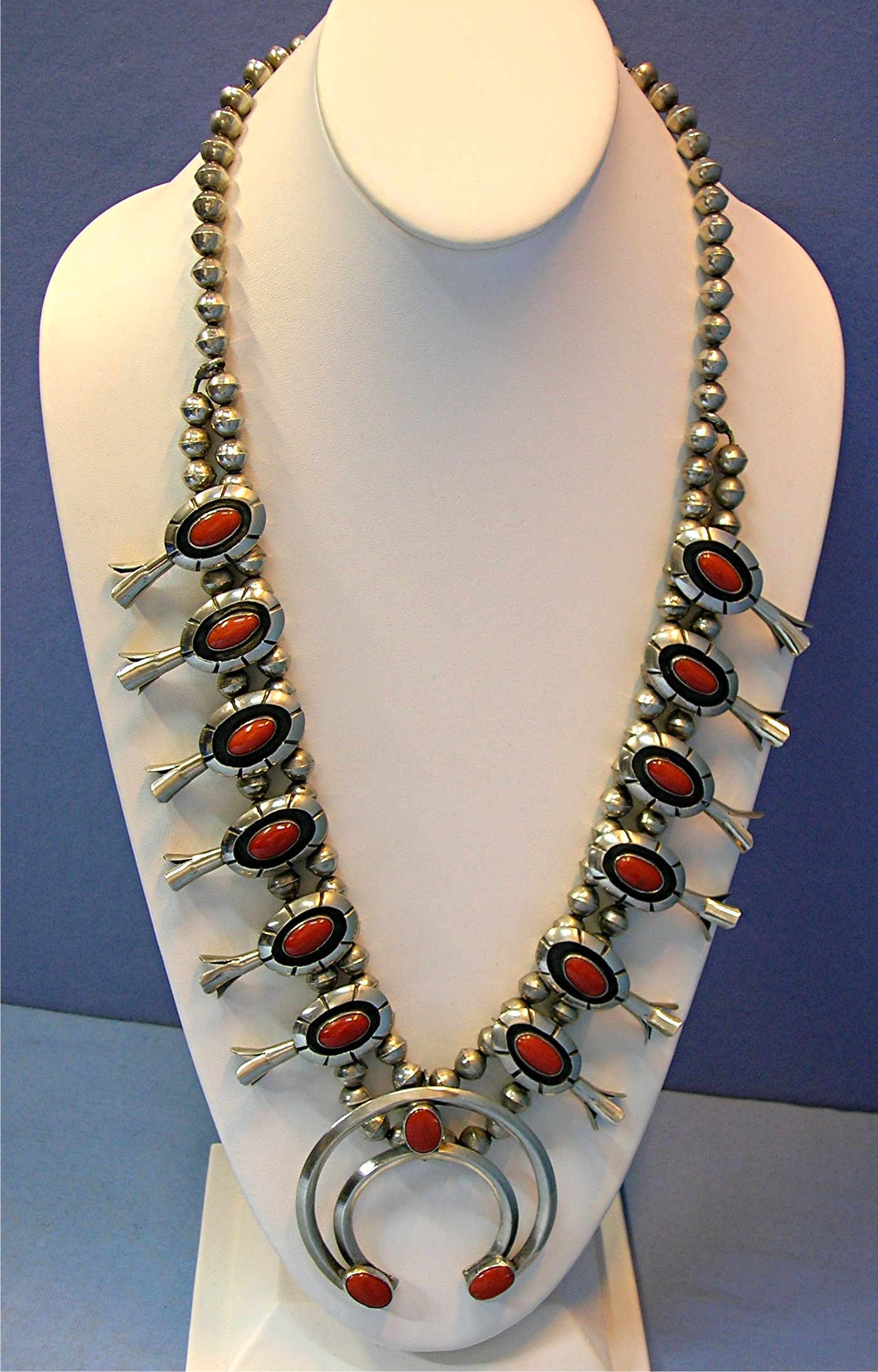 Navajo Coral Sterling Silver Squash Blossom