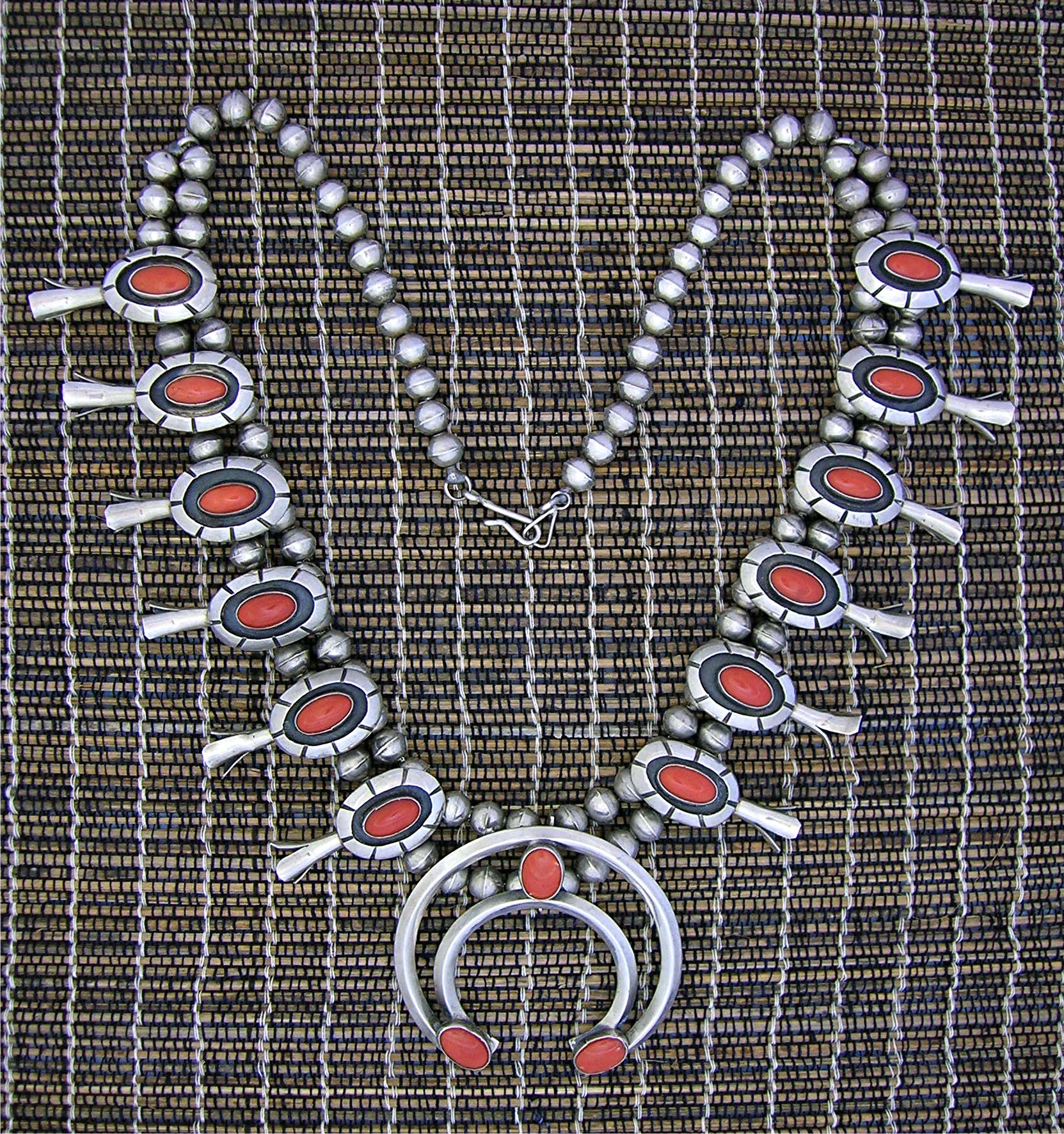 Navajo Coral Sterling Silver Squash Blossom