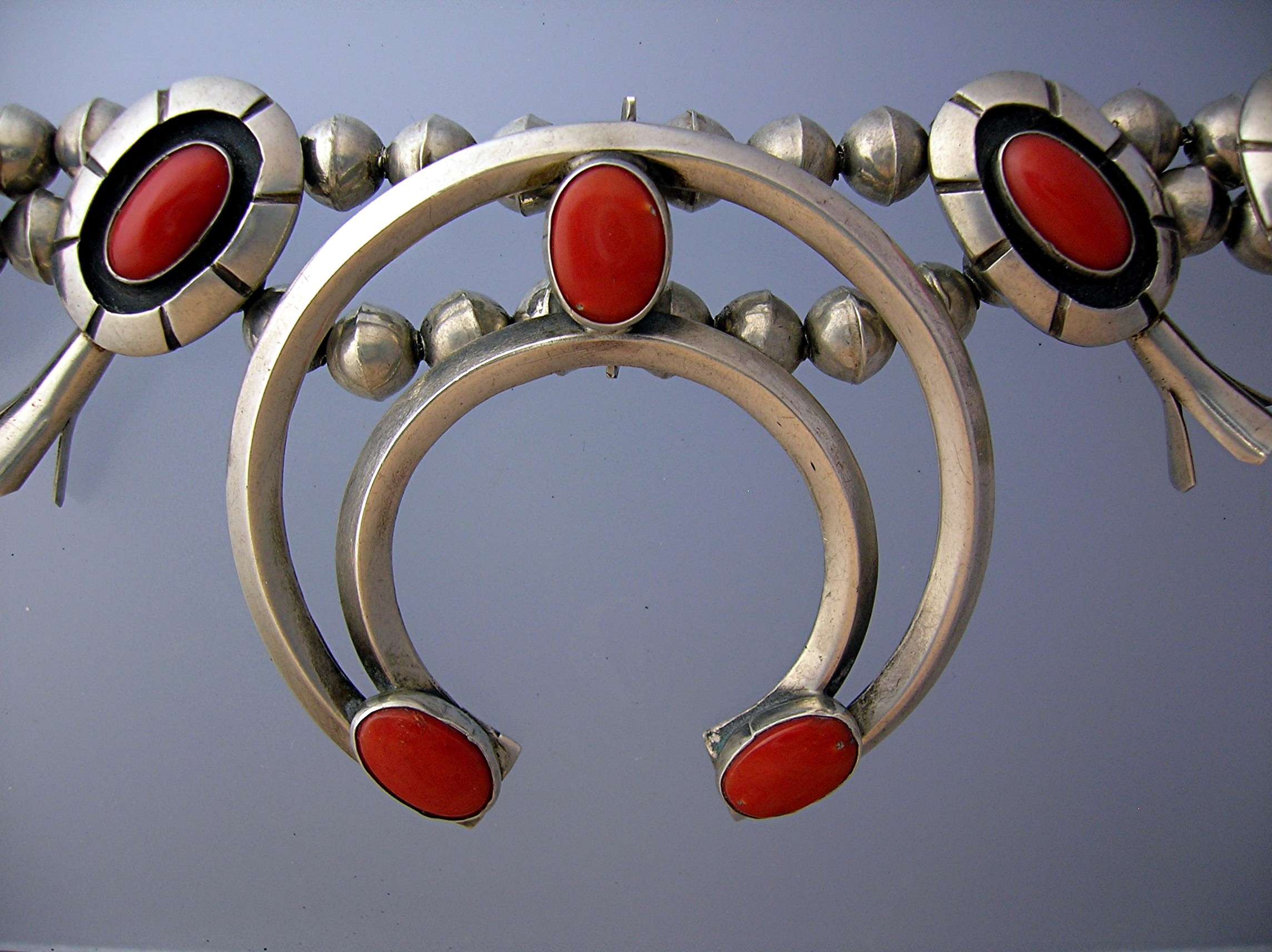 Navajo Coral Sterling Silver Squash Blossom