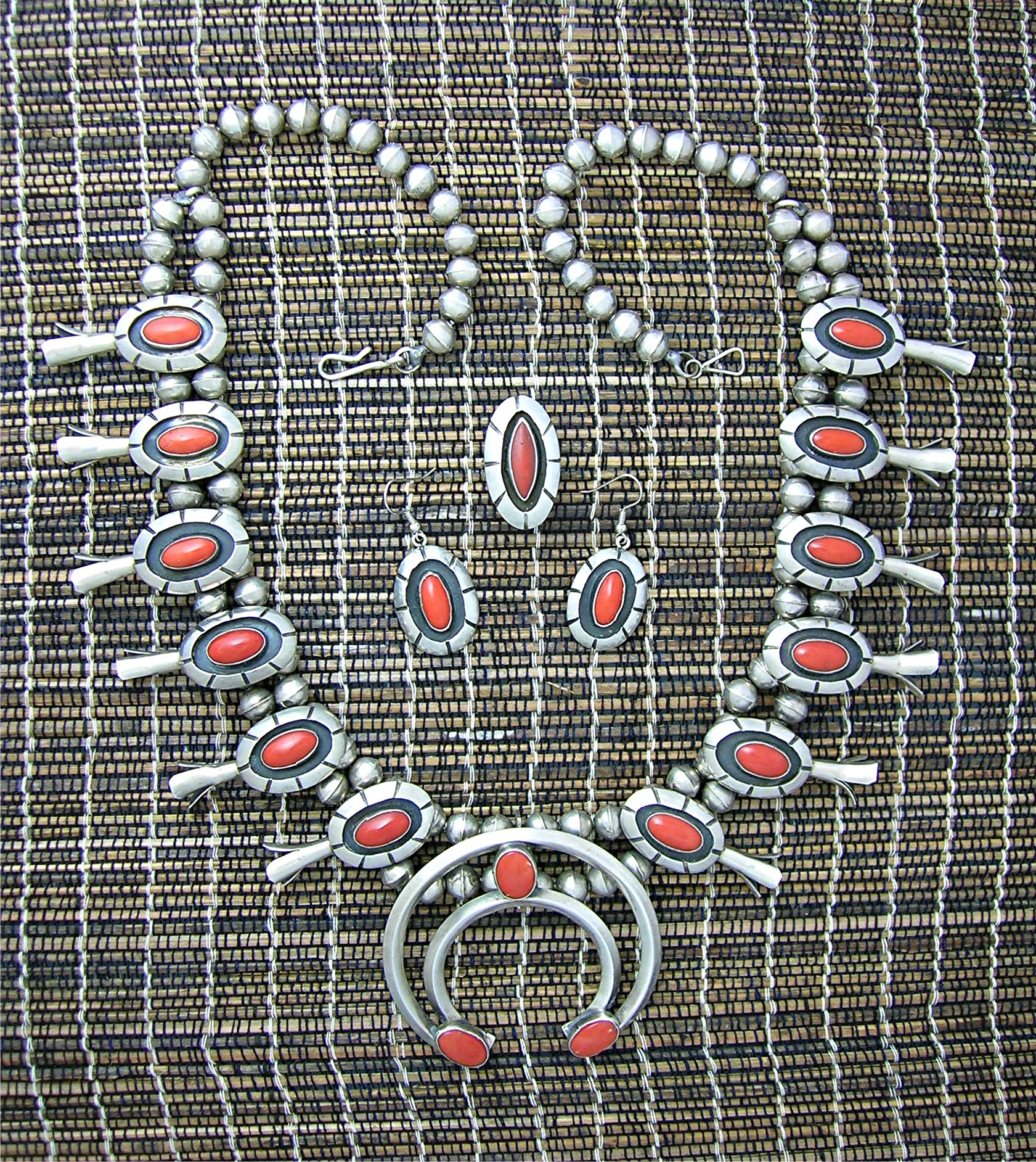 Navajo Coral Sterling Silver Squash Blossom