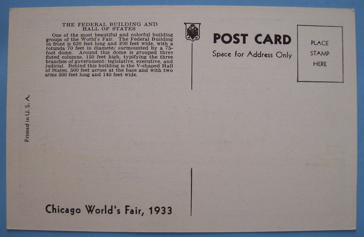 Federal Building Postcard (Chicago's World Fair)
