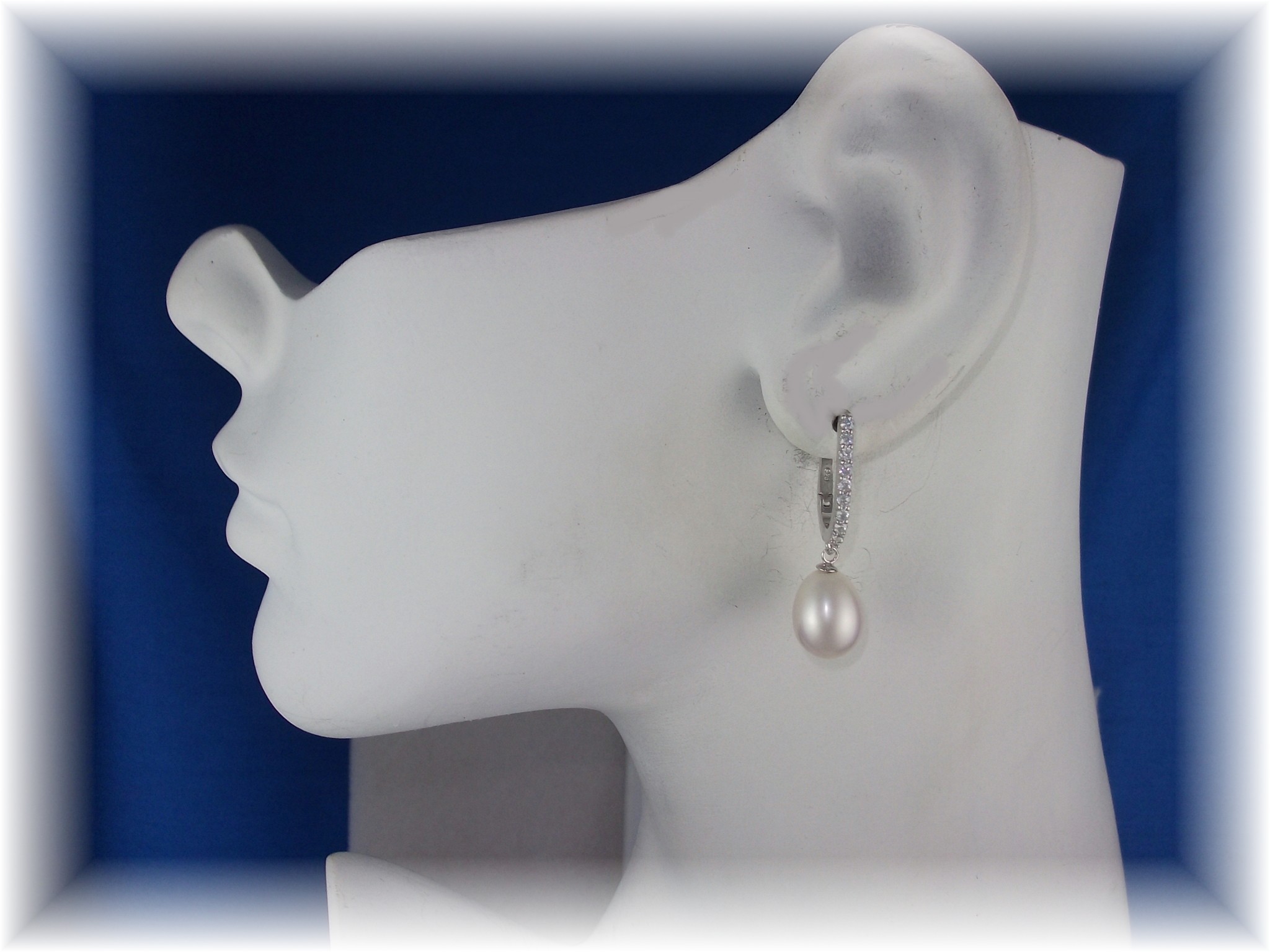 Earrings Freshwater Pearl Drop Sterling Silver CZs Pier