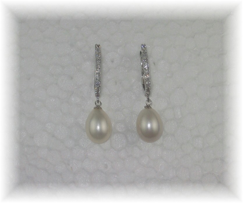 Earrings Freshwater Pearl Drop Sterling Silver CZs Pier