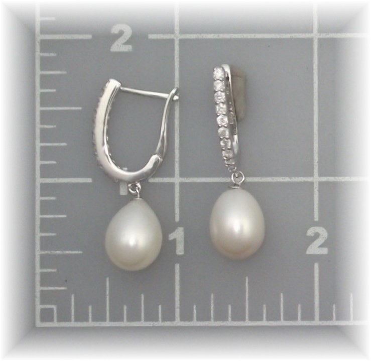 Earrings Freshwater Pearl Drop Sterling Silver CZs Pier
