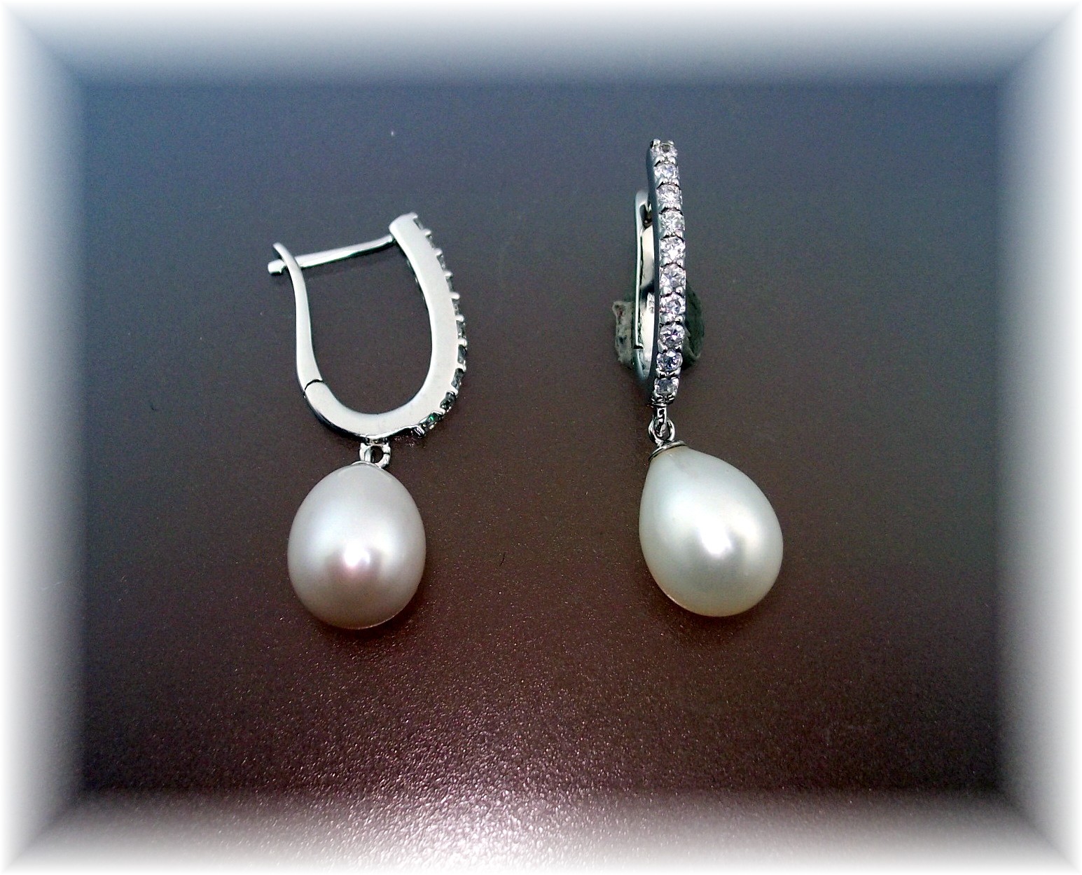 Earrings Freshwater Pearl Drop Sterling Silver CZs Pier