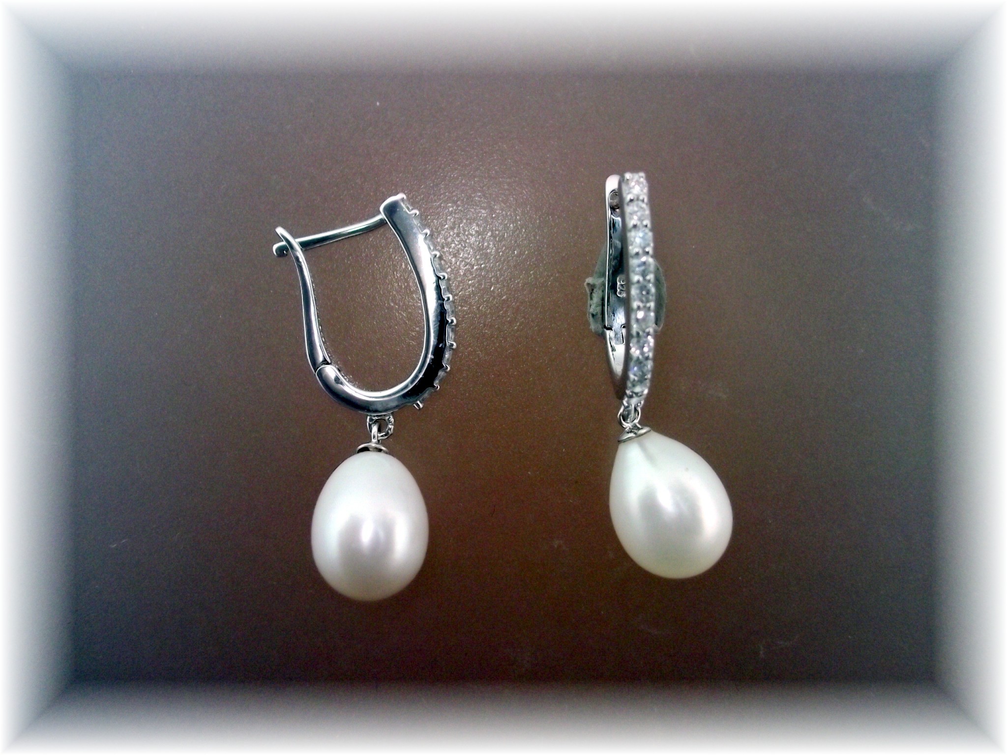 Earrings Freshwater Pearl Drop Sterling Silver CZs Pier