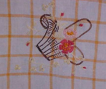 Table Topper Floral Basket Embroidery Linen