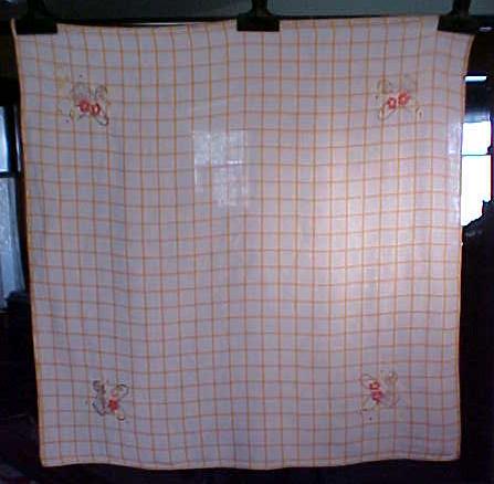 Table Topper Floral Basket Embroidery Linen