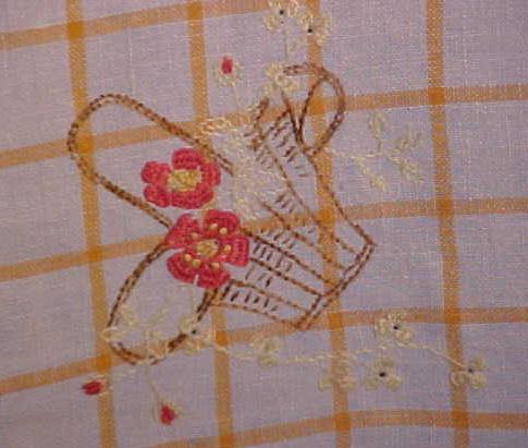Table Topper Floral Basket Embroidery Linen