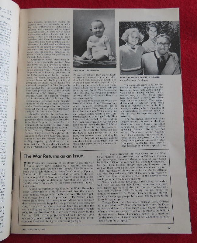 Time Magazine February 7, 1972 Nixon's Secret Agent: Henry Kissinger