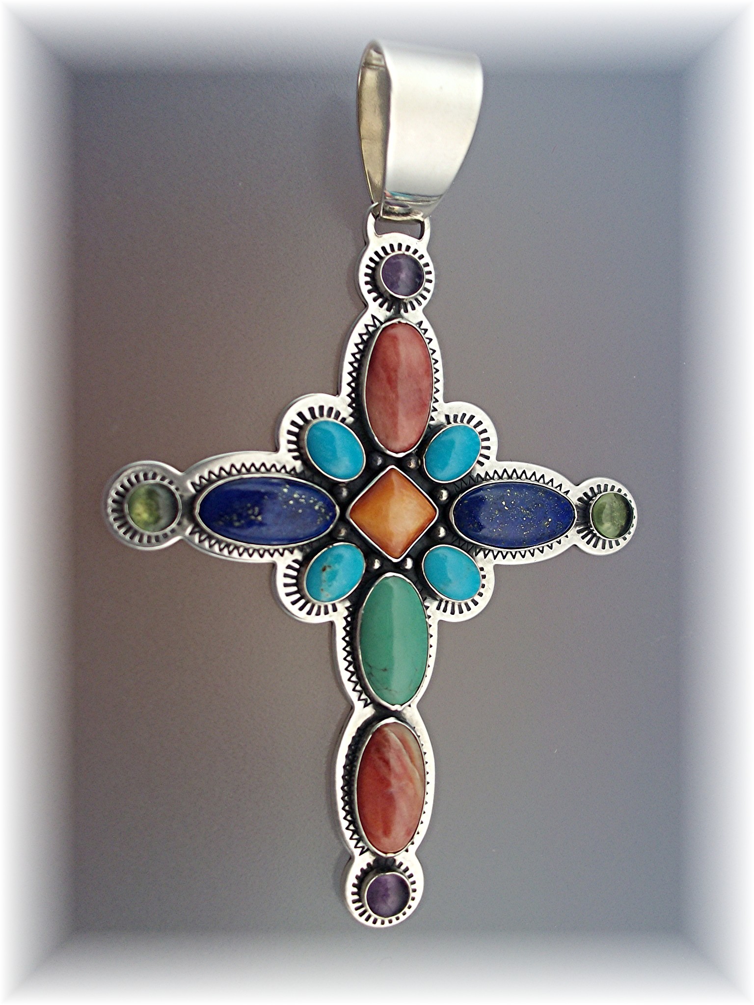 Pendant Sterling Silver Corss Spiny Oyster Lapis Perido
