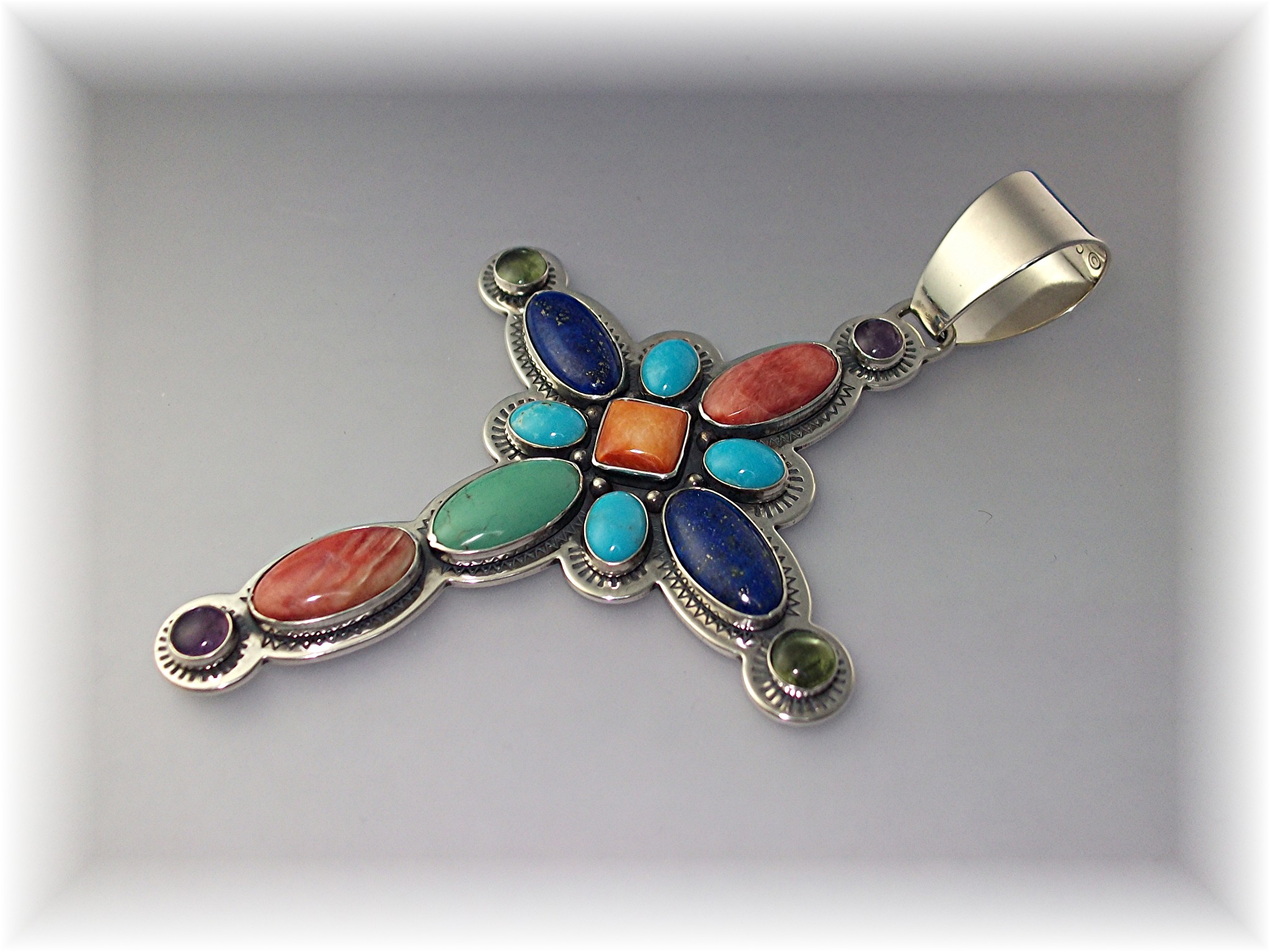 Pendant Sterling Silver Corss Spiny Oyster Lapis Perido