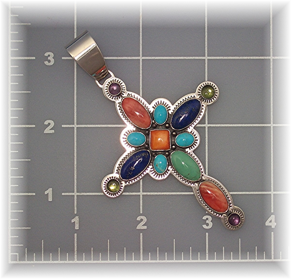 Pendant Sterling Silver Corss Spiny Oyster Lapis Perido