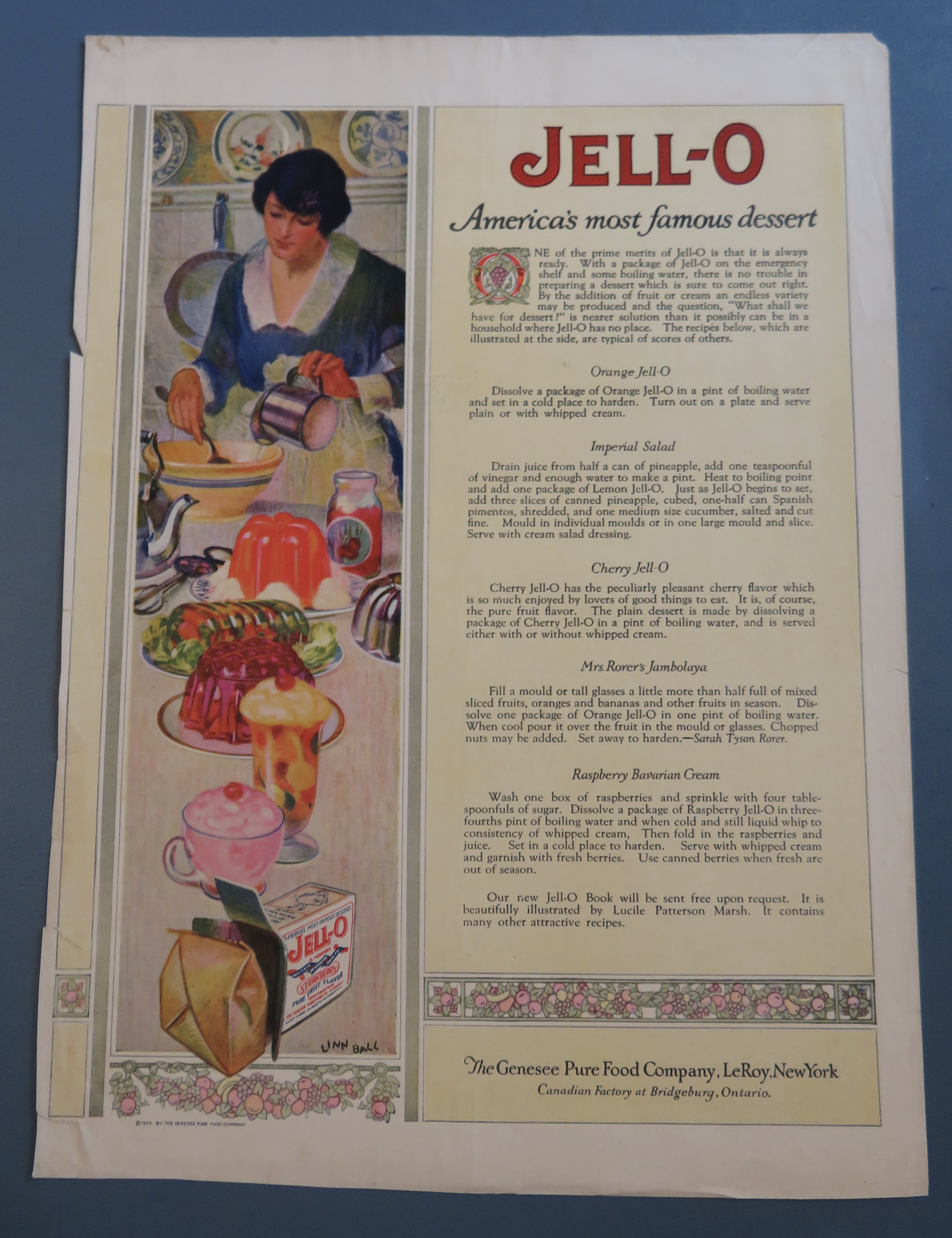 1923 Jell-O with Woman Making Jello Molds